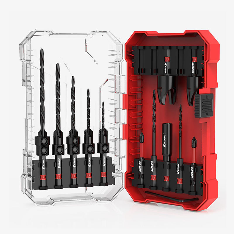 15 PCS Countersink Drill Bit Set with 2PCS Wood Plug Cutter with Storage Box - EZARC Tools