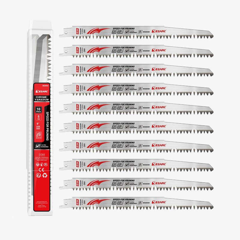 5 TPI, 9 In. Fleam Ground Teeth Wood Pruning Reciprocating Saw Blade - EZARC Tools