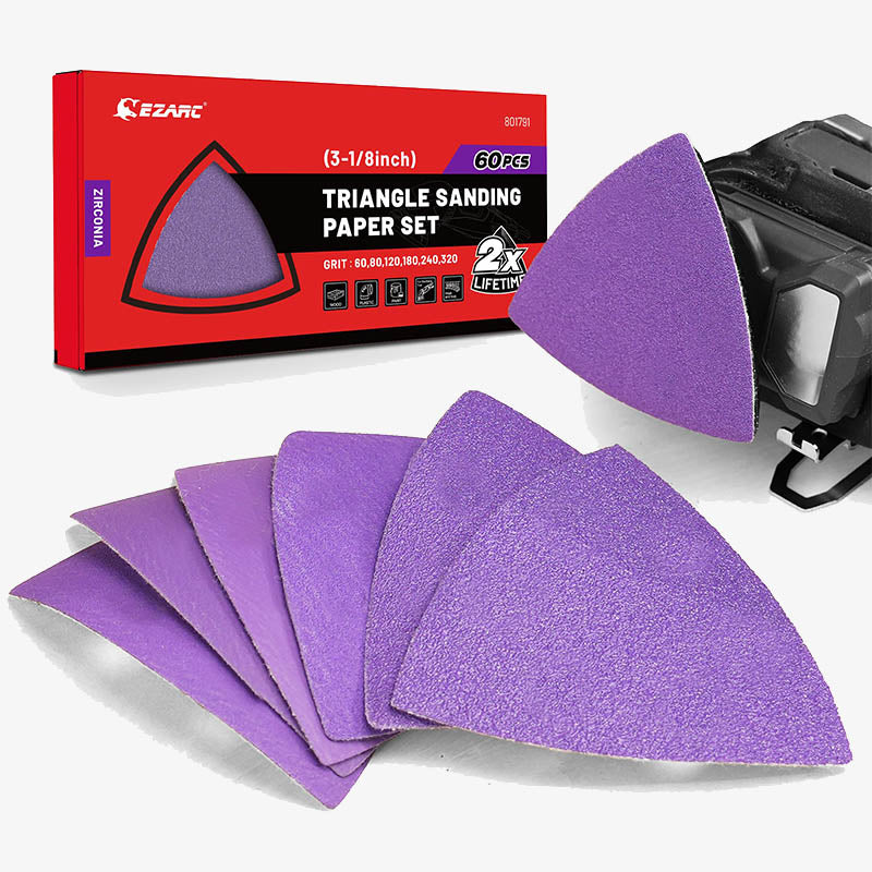 60PCS Triangle Sanding Paper,Fit for Oscillating Multi Tool, 60/80/120/180/240/320 Grit - EZARC Tools