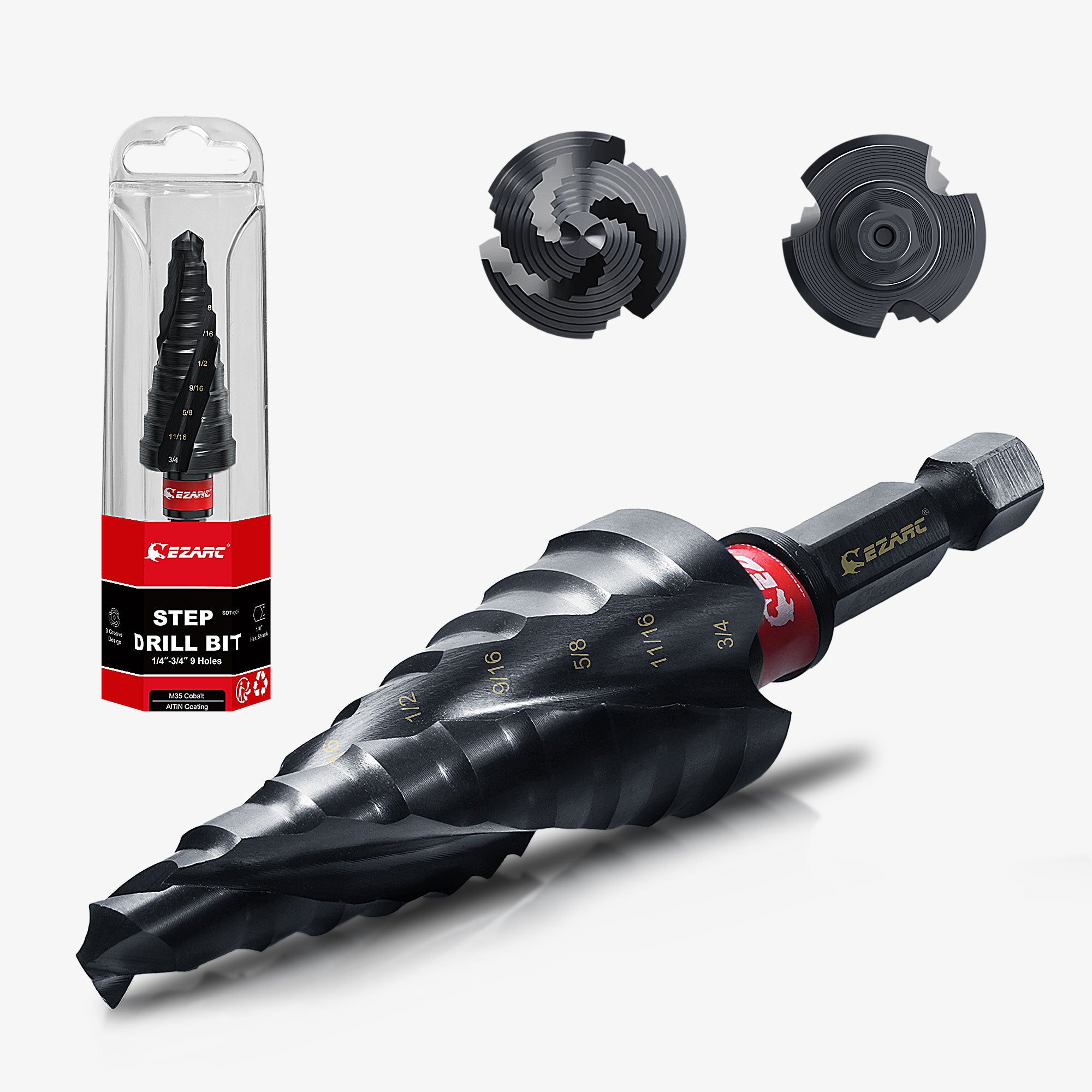 Spiral Wear-Resistant AlTiN Coated Step Drill Bit for Metal for Metal, Stainless Steel, Aluminum, Plastic - EZARC Tools