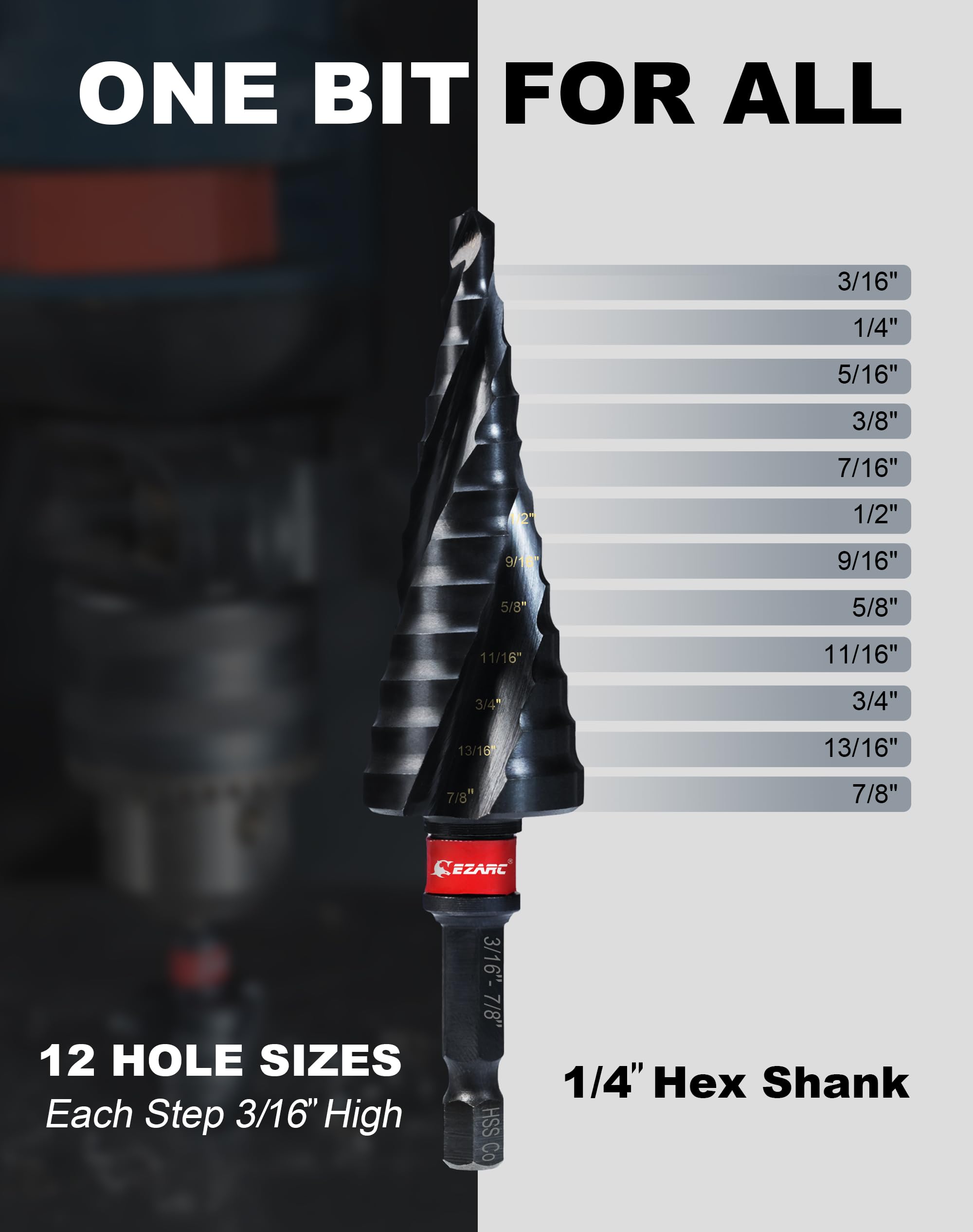 Spiral Wear-Resistant AlTiN Coated Step Drill Bit for Metal for Metal, Stainless Steel, Aluminum, Plastic - EZARC Tools