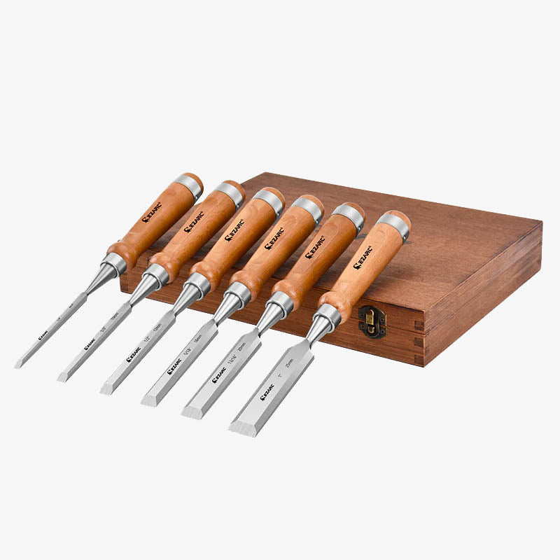 HRC60 Wood Chisel Set 6-Pack with Premium Wooden Case for Carpentry Craftsman - EZARC Tools