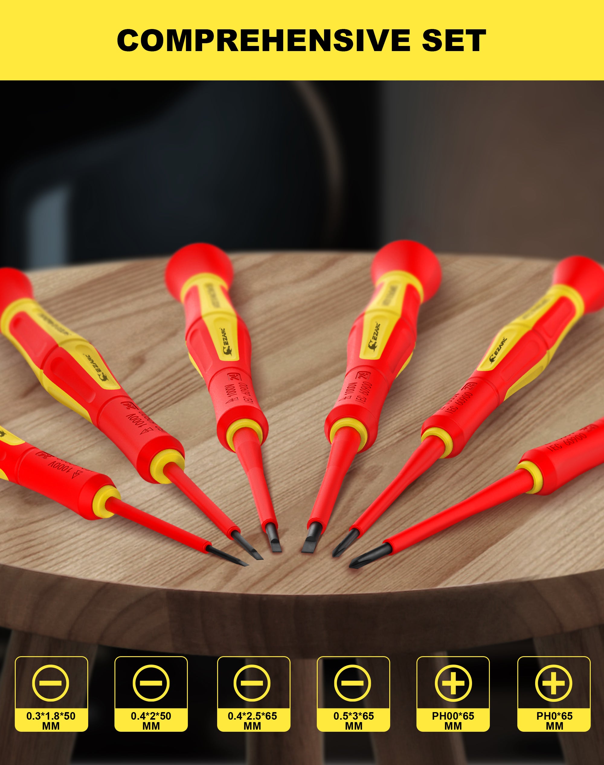 1000V VDE Insulated Electrician Screwdriver 6 Pieces Set - EZARC Tools