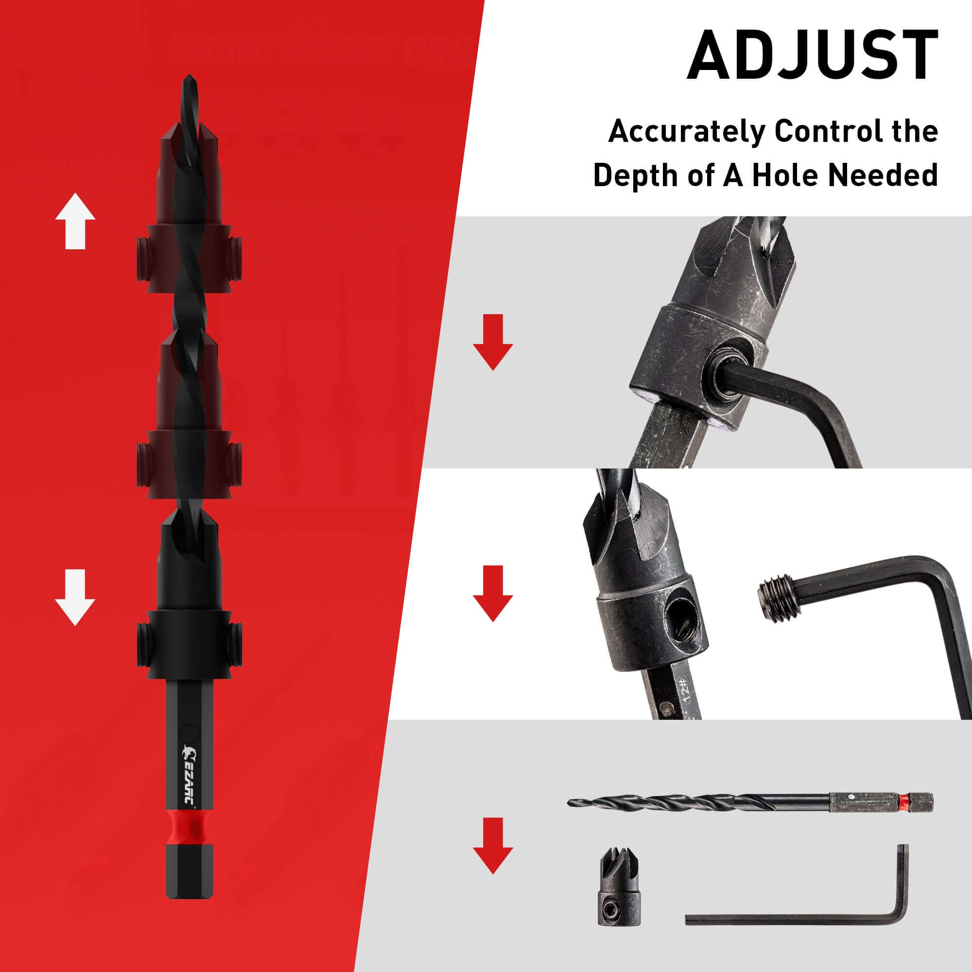 Wood Countersink Drill Bit Set With 1/4" Hex Shank - EZARC Tools