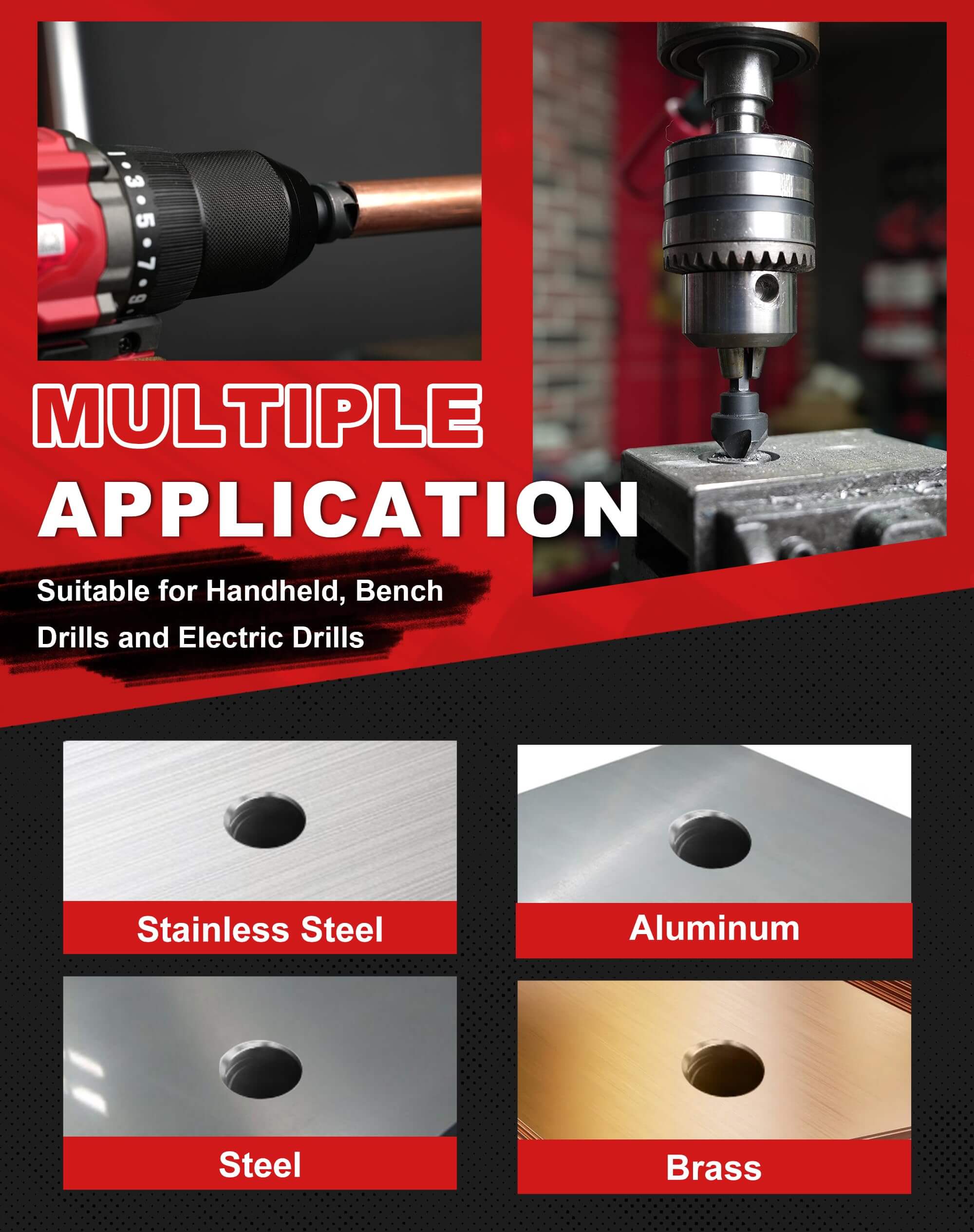 5PCS Countersunk Bits 82 Degree 5 Flute, 1/4” 3/8” 1/2” 5/8” 3/4”, 1/4 Inch Hex Shank Countersunk Bit Set - EZARC Tools