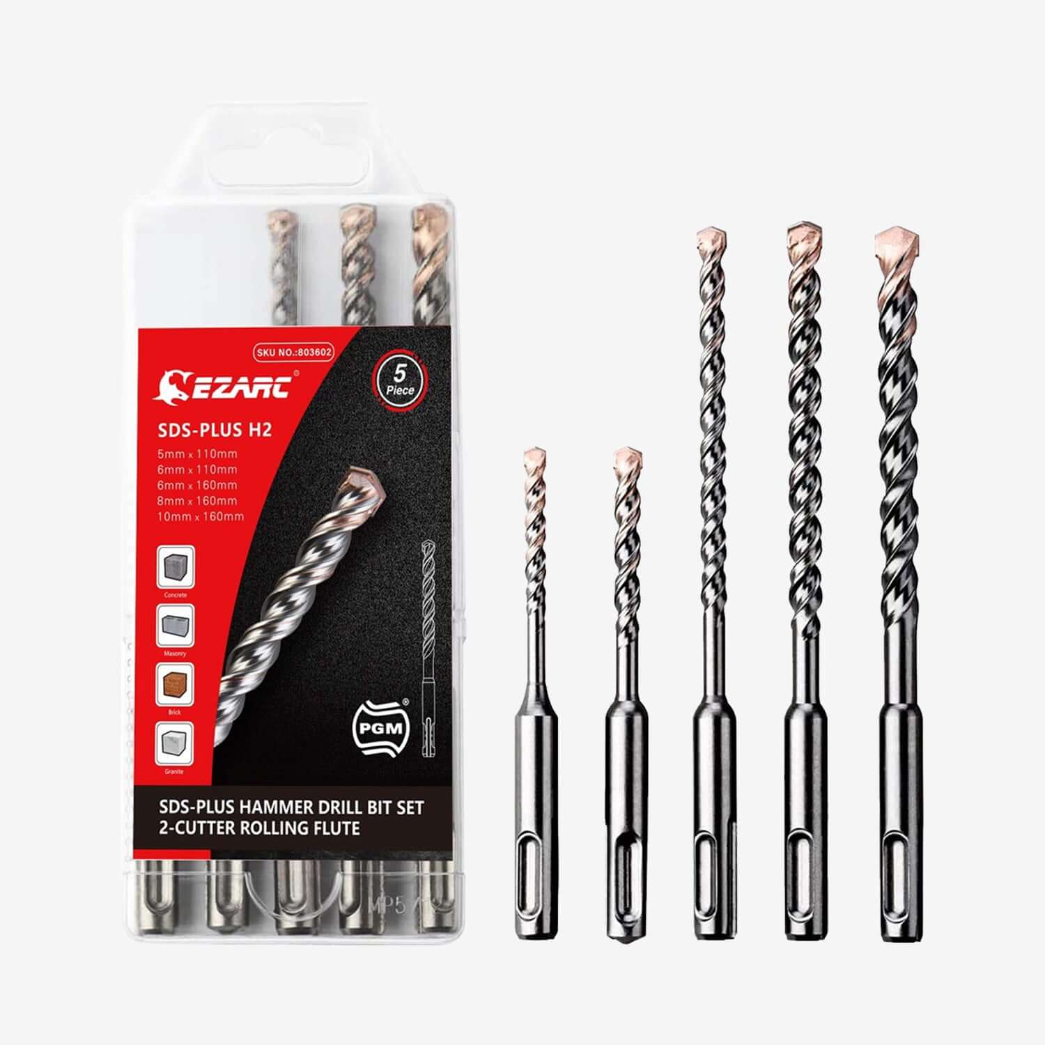 SDS-Plus Hammer Drill Bit for Reinforced Concrete/Masonry/Marble，4-Cutter Carbide Tips - EZARC Tools