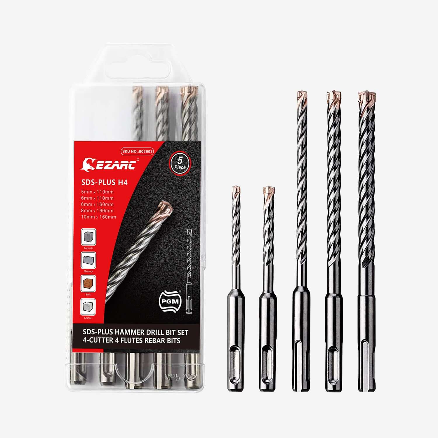 SDS-Plus Hammer Drill Bit for Reinforced Concrete/Masonry/Marble，4-Cutter Carbide Tips - EZARC Tools