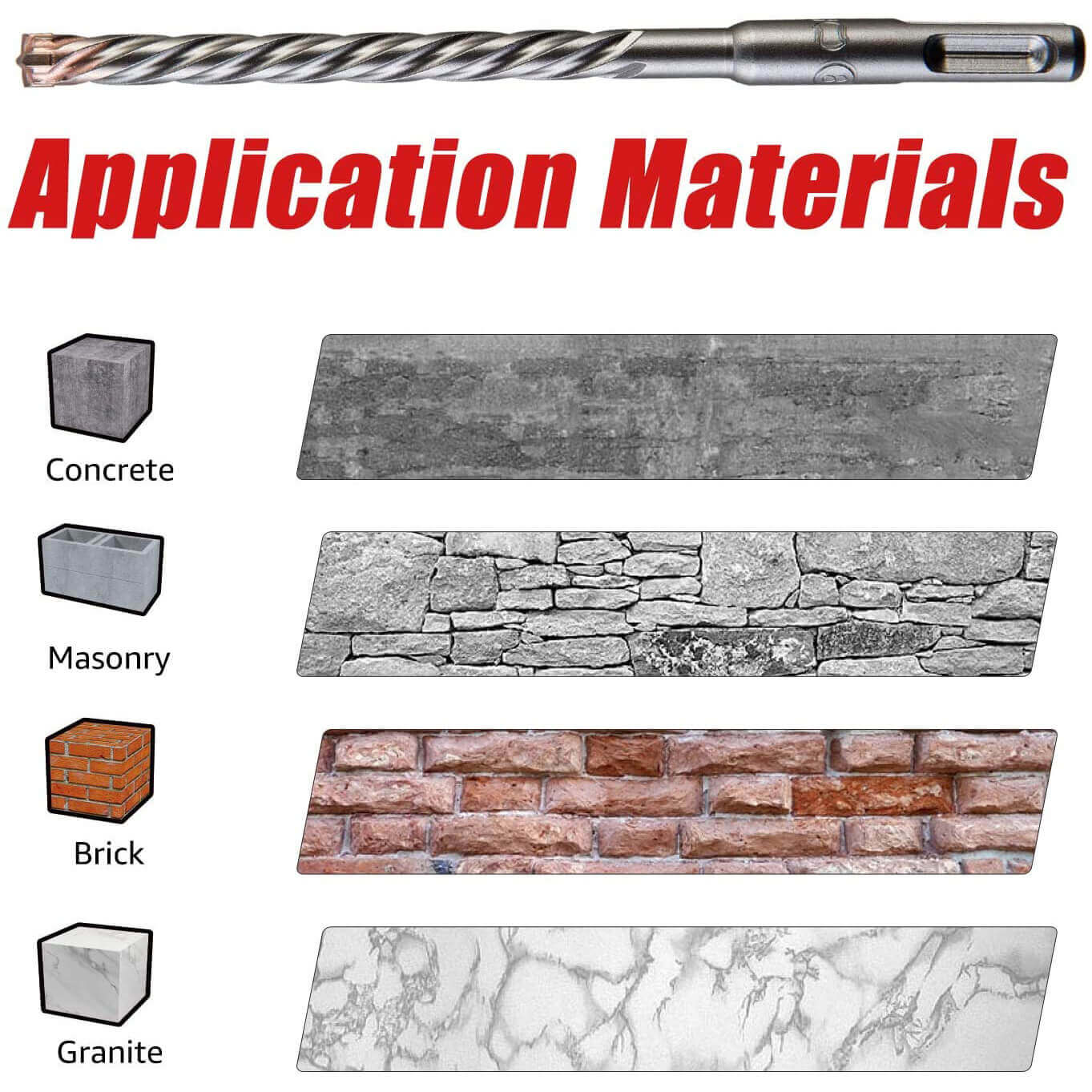 SDS-Plus Hammer Drill Bit for Reinforced Concrete/Masonry/Marble，4-Cutter Carbide Tips - EZARC Tools