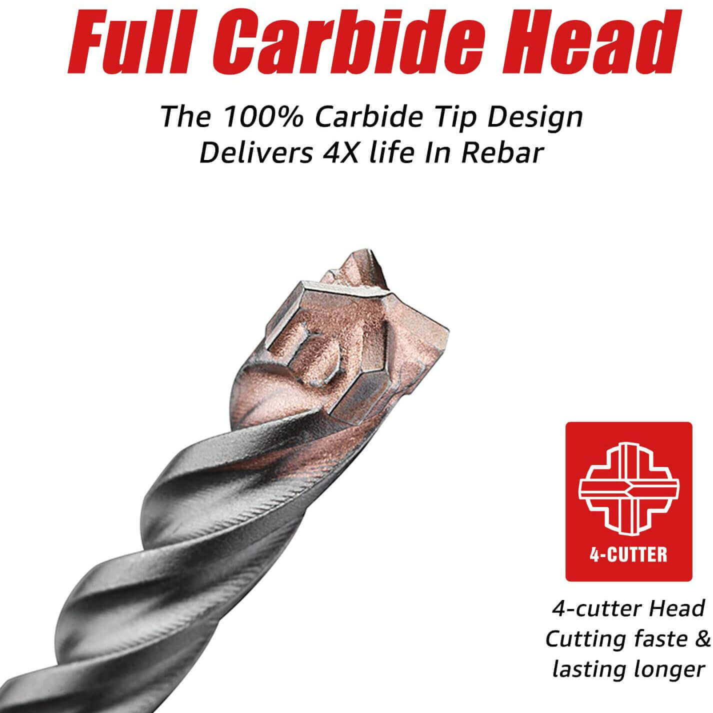 SDS-Plus Hammer Drill Bit for Reinforced Concrete/Masonry/Marble，4-Cutter Carbide Tips - EZARC Tools