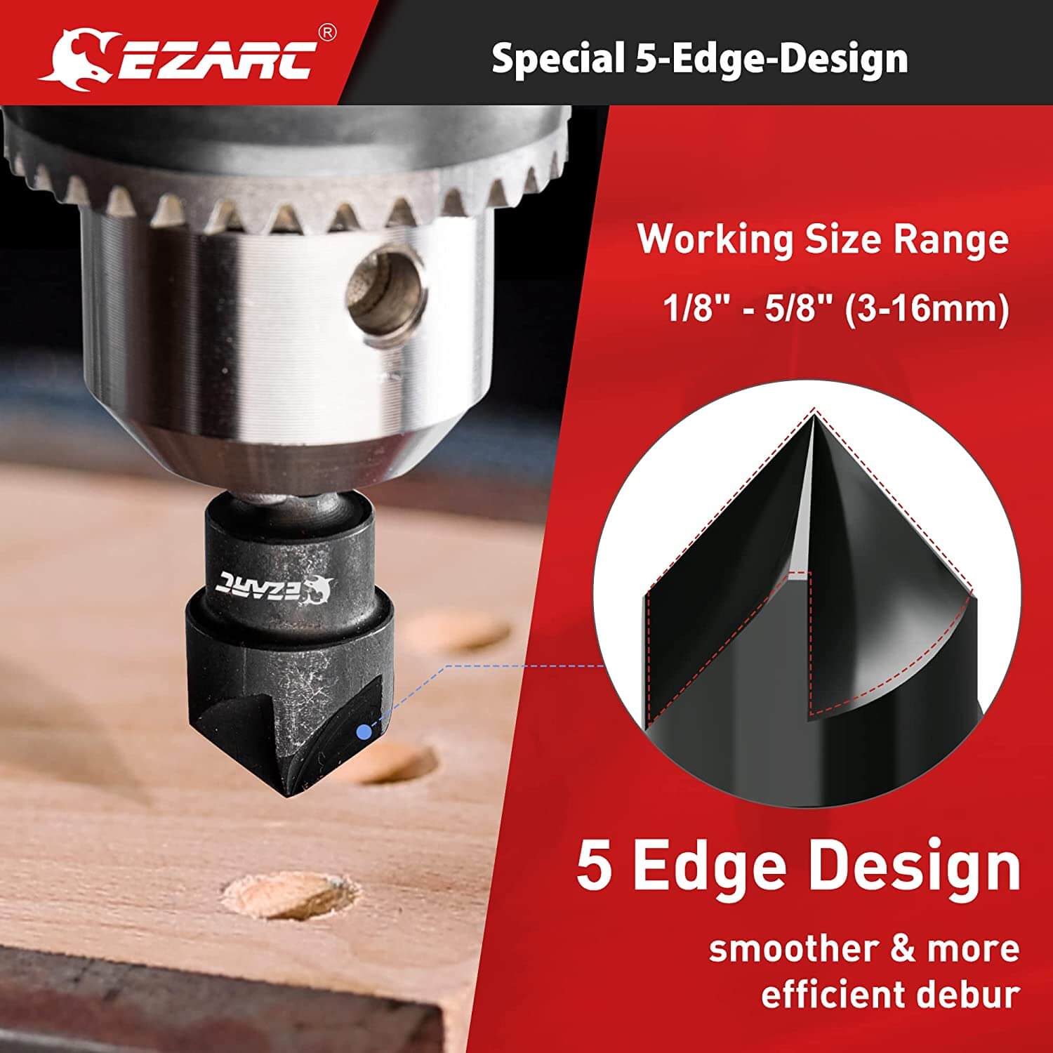 External Rotary Deburring Chamfer & Internal Countersink Chamfer Tool with 1/4" Hex Shank - EZARC Tools