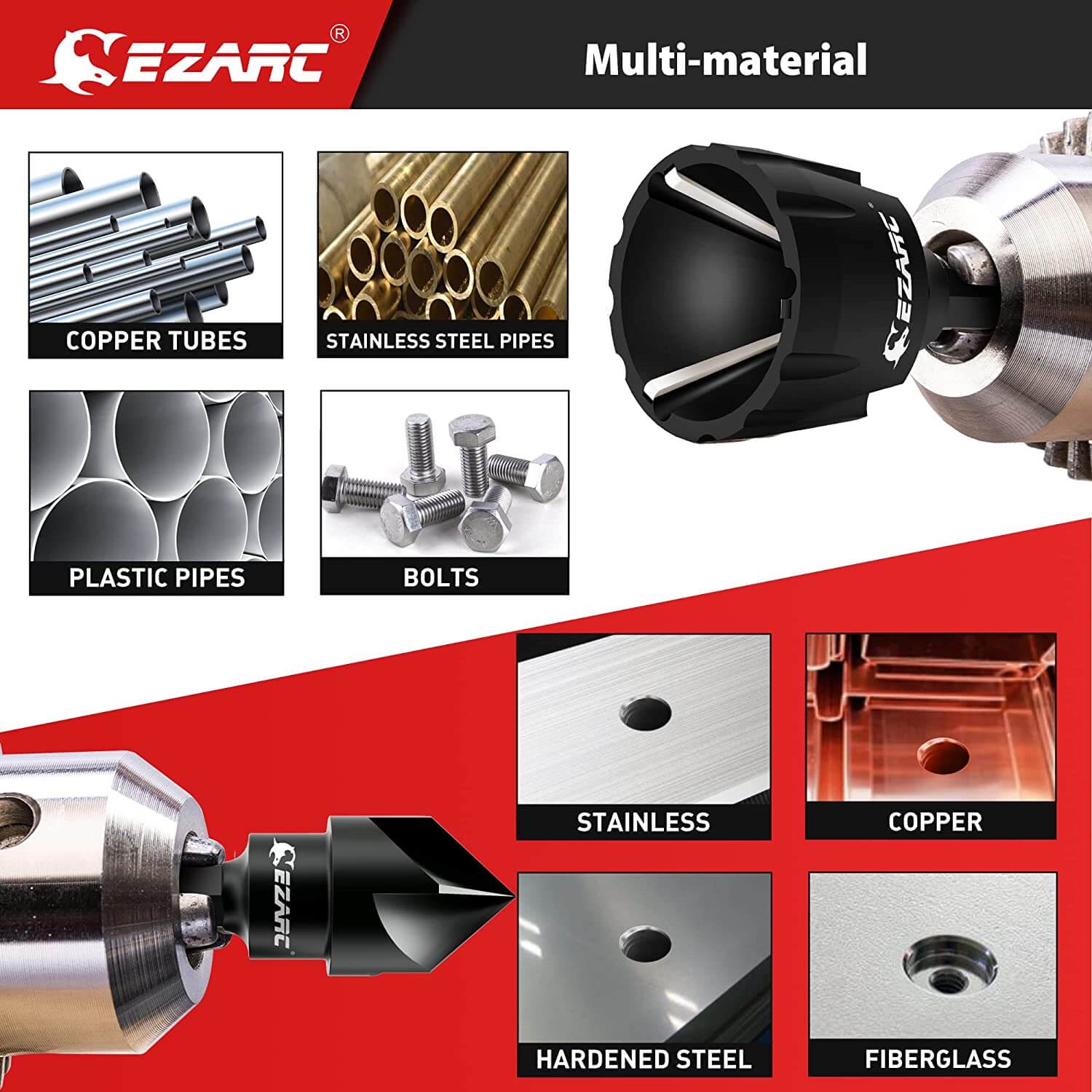 External Rotary Deburring Chamfer & Internal Countersink Chamfer Tool with 1/4" Hex Shank - EZARC Tools