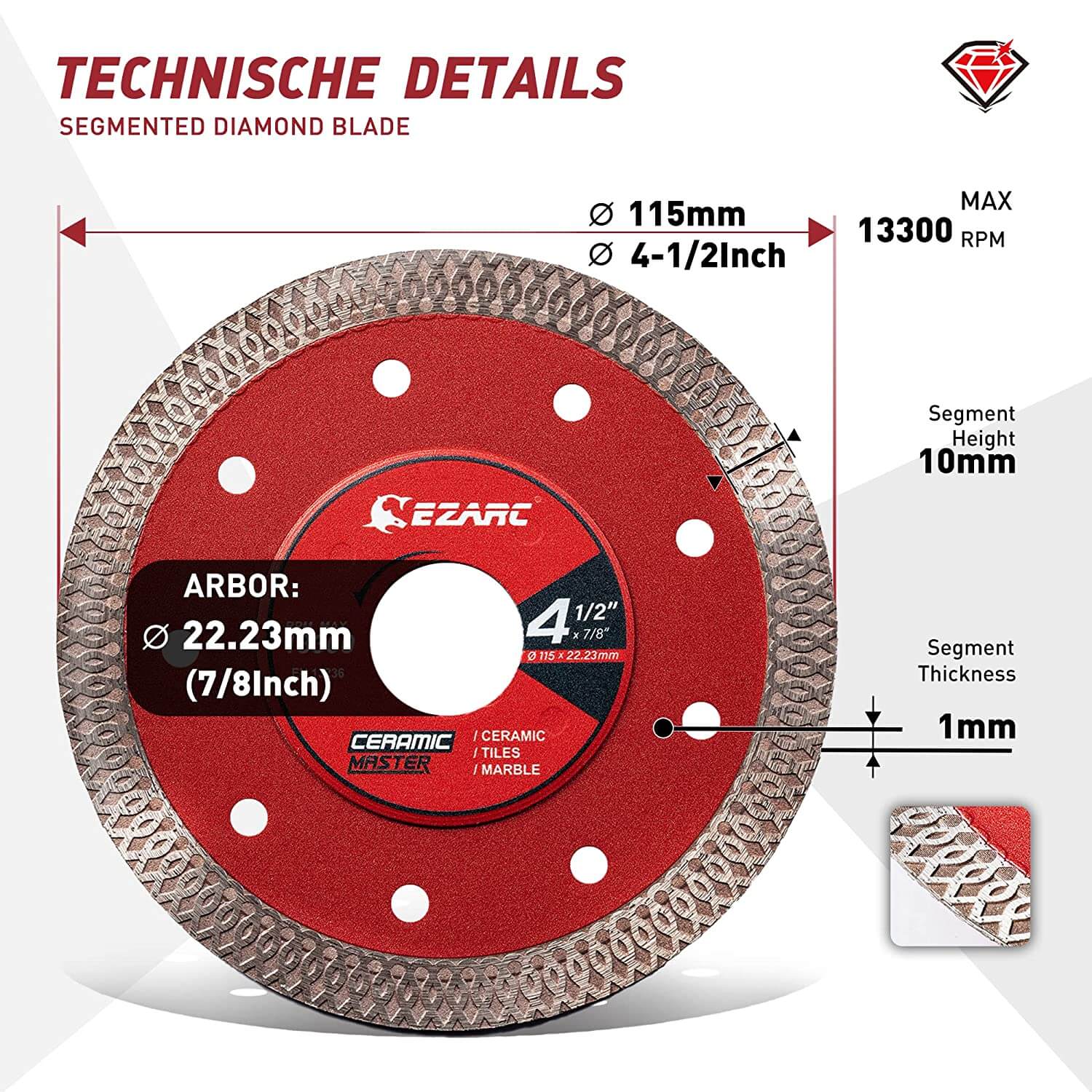 4.5/5/7/10 in. Super Thin Diamond Blade For Tile/Marble/Granite, - EZARC Tools