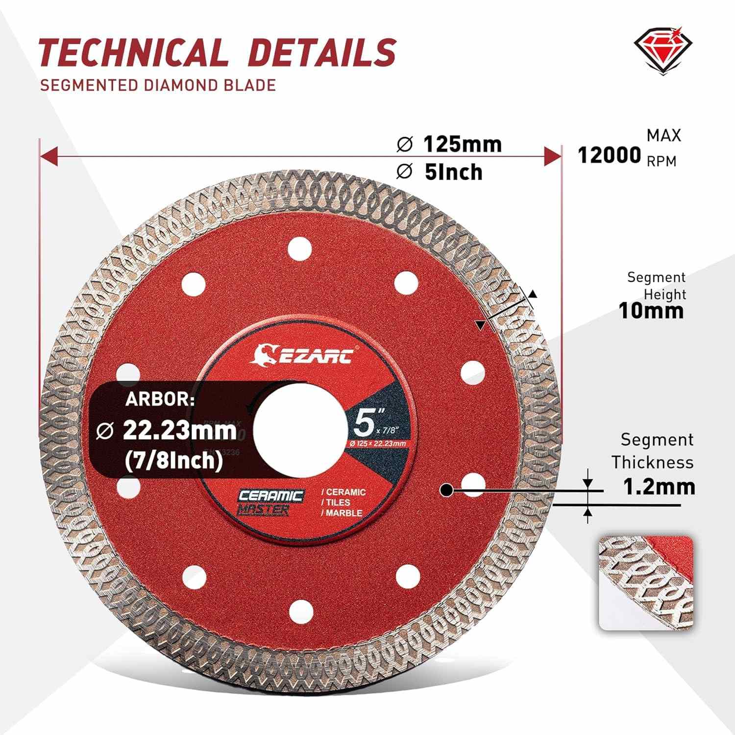 4.5/5/7/10 in. Super Thin Diamond Blade For Tile/Marble/Granite, - EZARC Tools