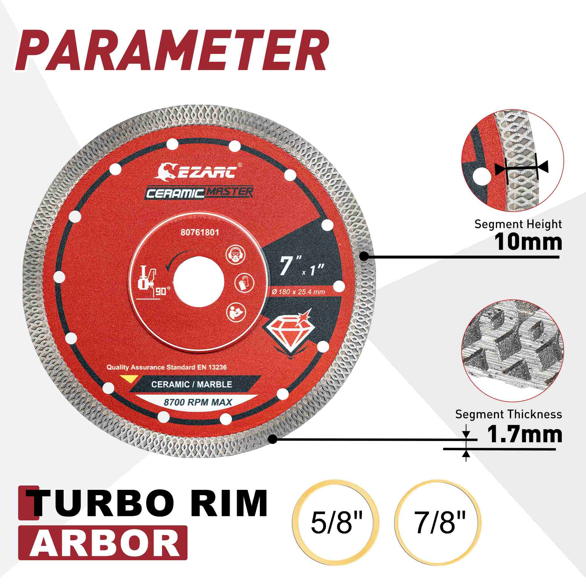 4.5/5/7/10 in. Super Thin Diamond Blade For Tile/Marble/Granite, - EZARC Tools