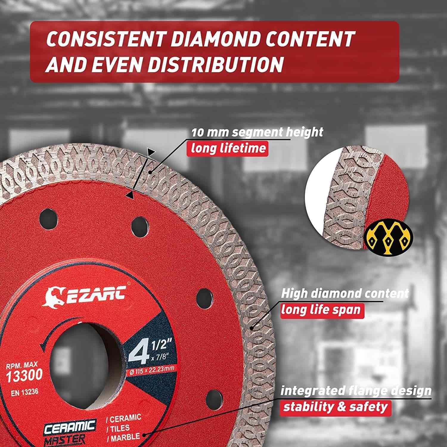 4.5/5/7/10 in. Super Thin Diamond Blade For Tile/Marble/Granite, - EZARC Tools