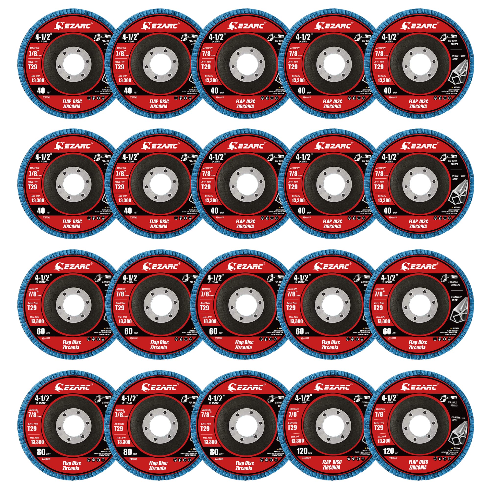 4-1/2 In. T29 Flap Sanding Discs For Stainless Steel, Sheet Metal,40/60/80/120 Grits - EZARC Tools