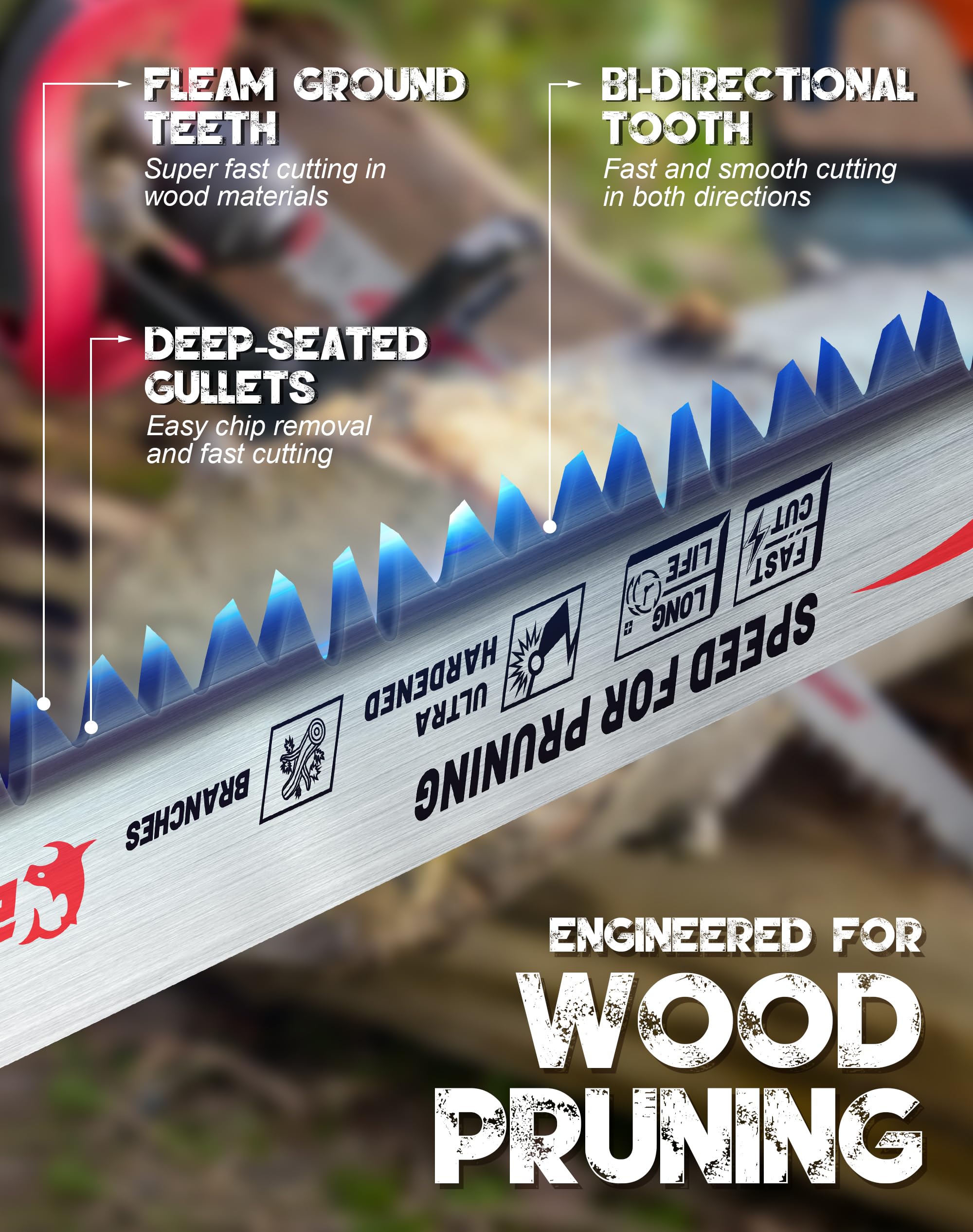 5 TPI, 9/12 In. Fleam Ground Teeth Wood Pruning Reciprocating Saw Blade - EZARC Tools