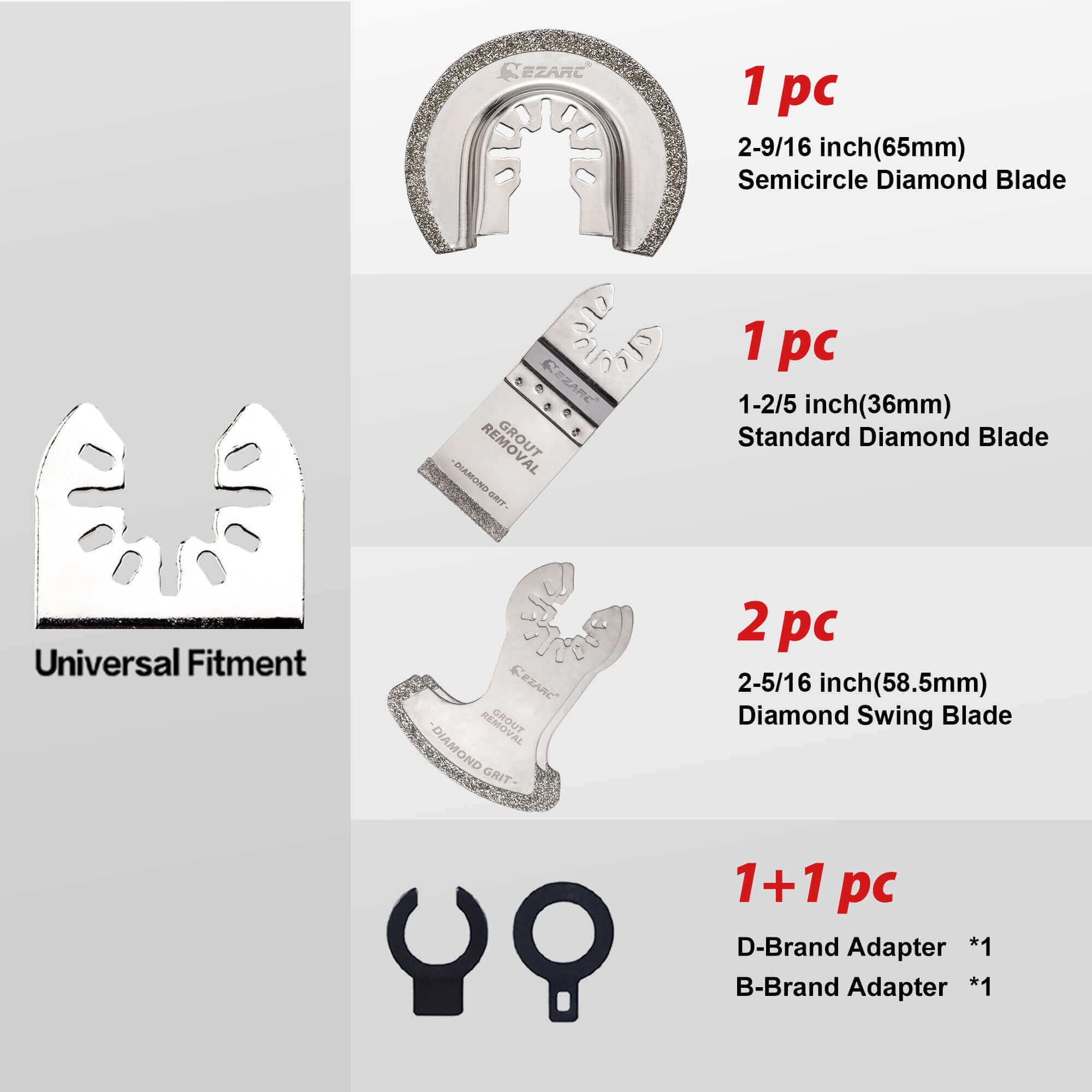 Universal Fit Diamond Grit Oscillating Blade Set For Grout and Soft Tile - EZARC Tools