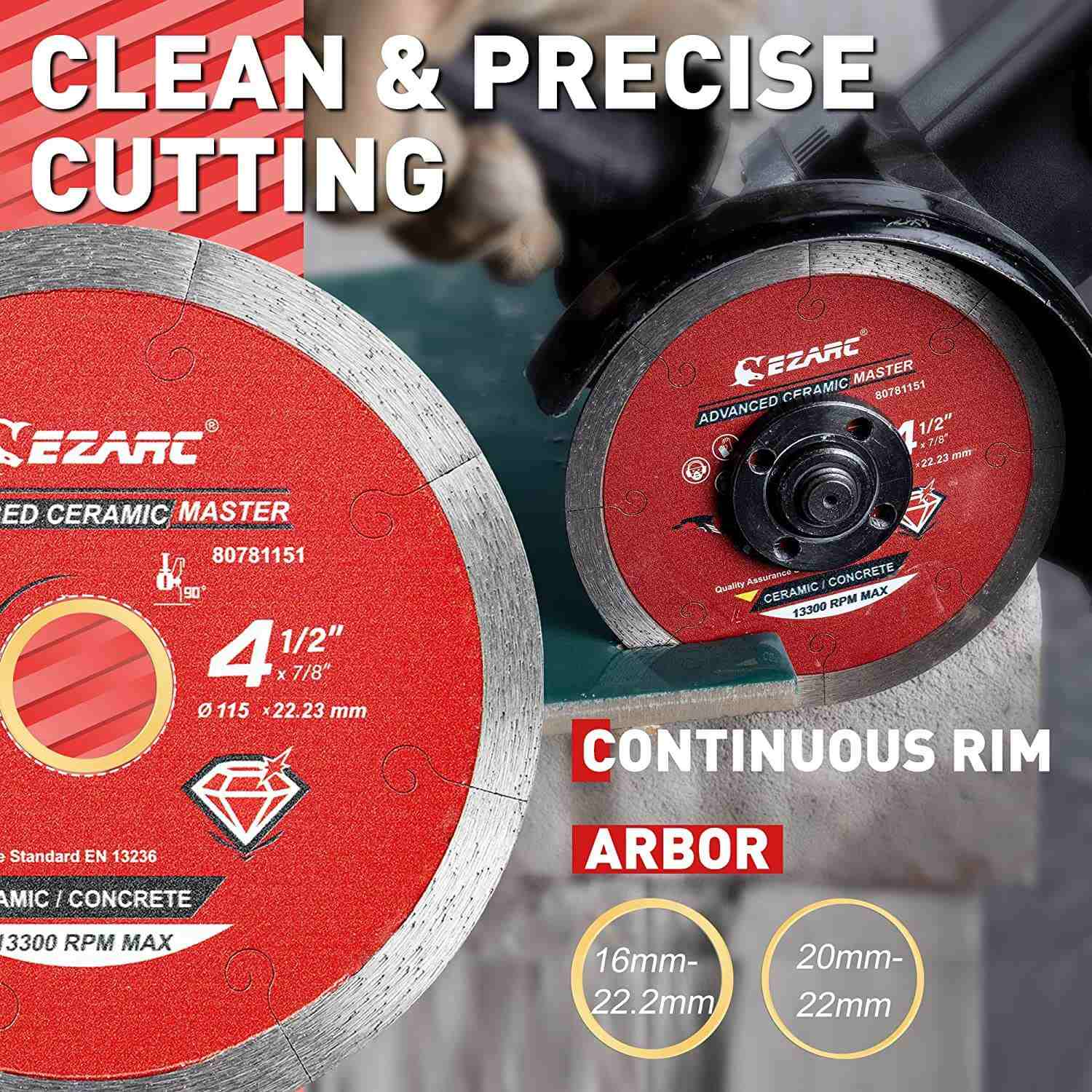 4-1/2 inch Advanced Ceramic Diamond Blade for Extra Clean Cutting Marble,Brick,Ceramic and Tile - EZARC Tools