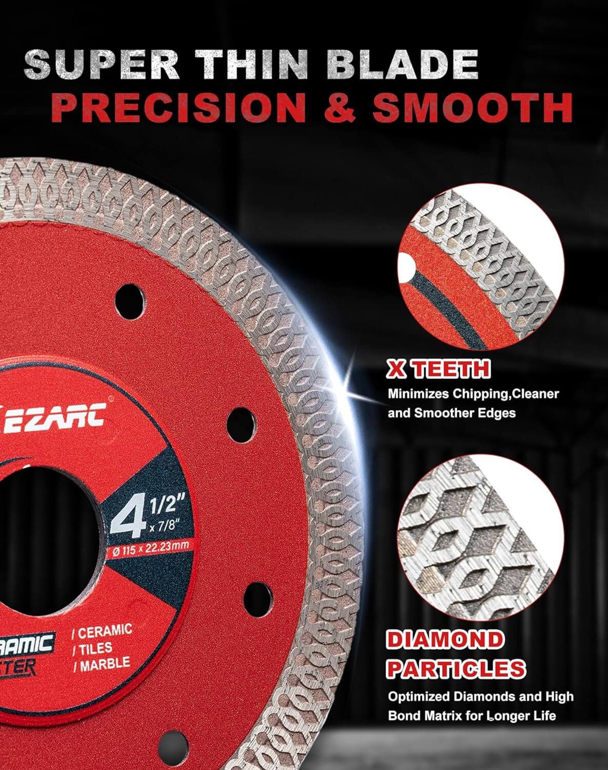 4-1/2 In. Diamond Blade Mix Pack For Tile/Marble/Granite,7/8 In. Arbor - EZARC Tools