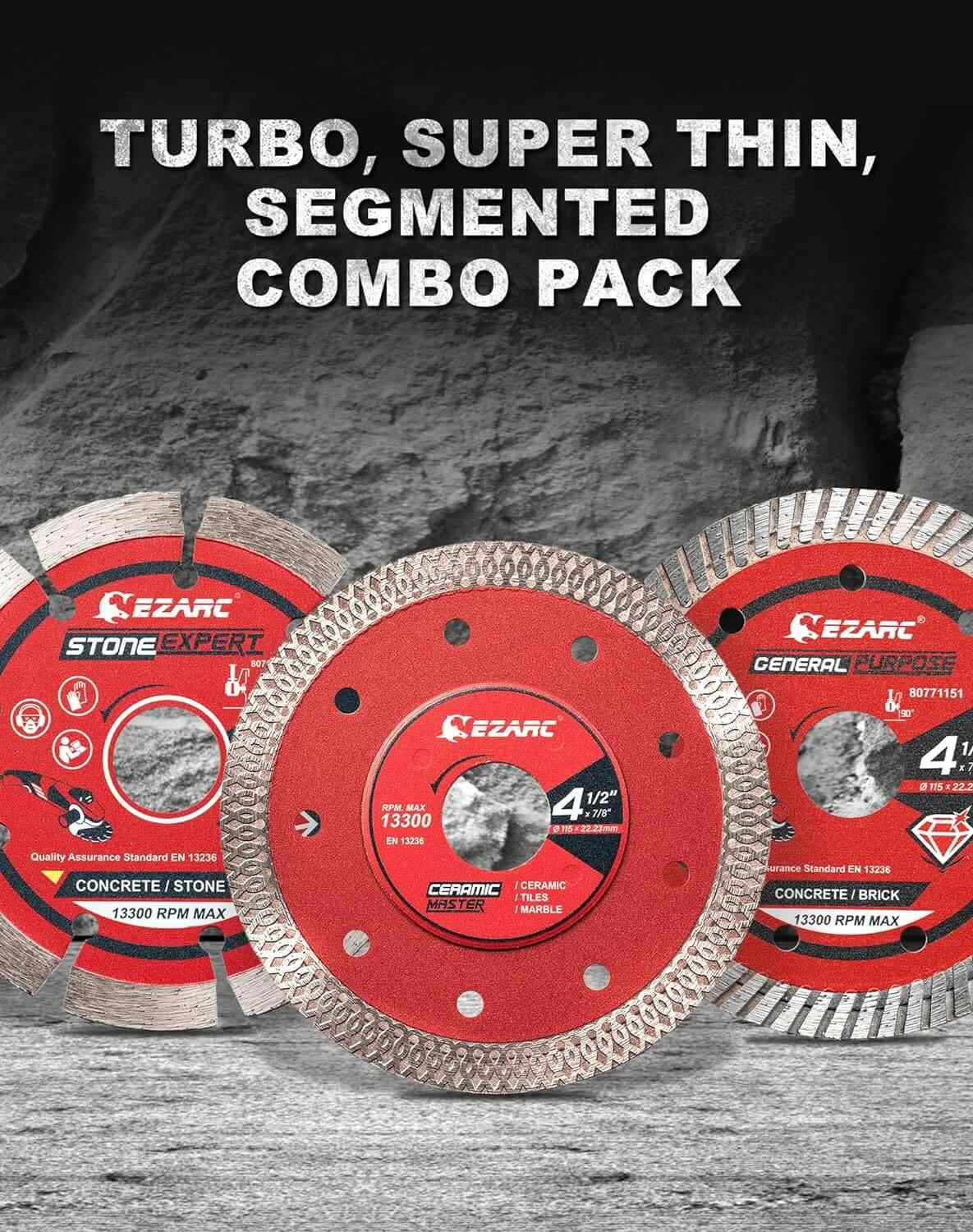 4-1/2 In. Diamond Blade Mix Pack For Tile/Marble/Granite,7/8 In. Arbor - EZARC Tools