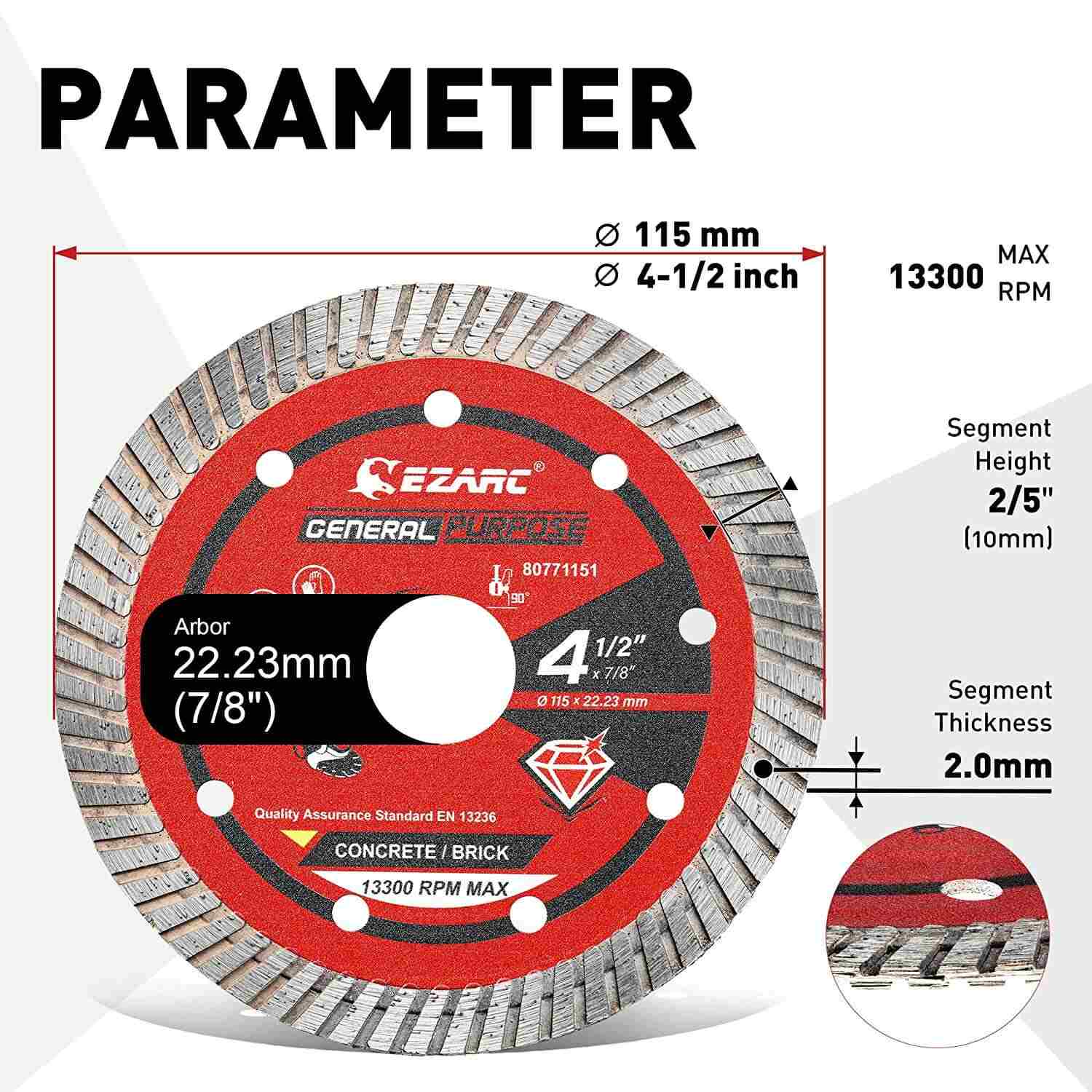 4.5/5/7 in. Turbo Diamond Blade for Fast Cutting Porcelain Ceramic Granite Marble Brick - EZARC Tools