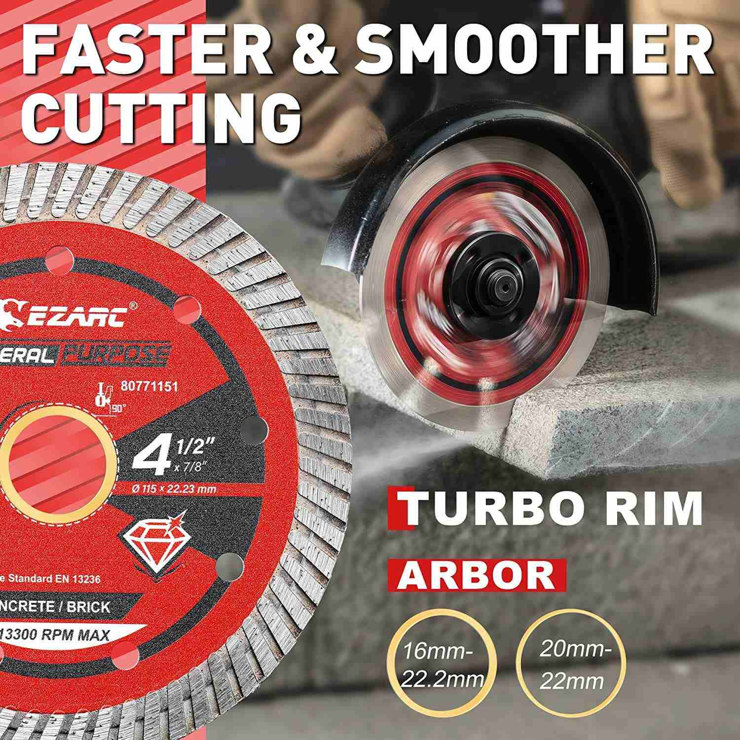 4.5/5/7 in. Turbo Diamond Blade for Fast Cutting Porcelain Ceramic Granite Marble Brick - EZARC Tools