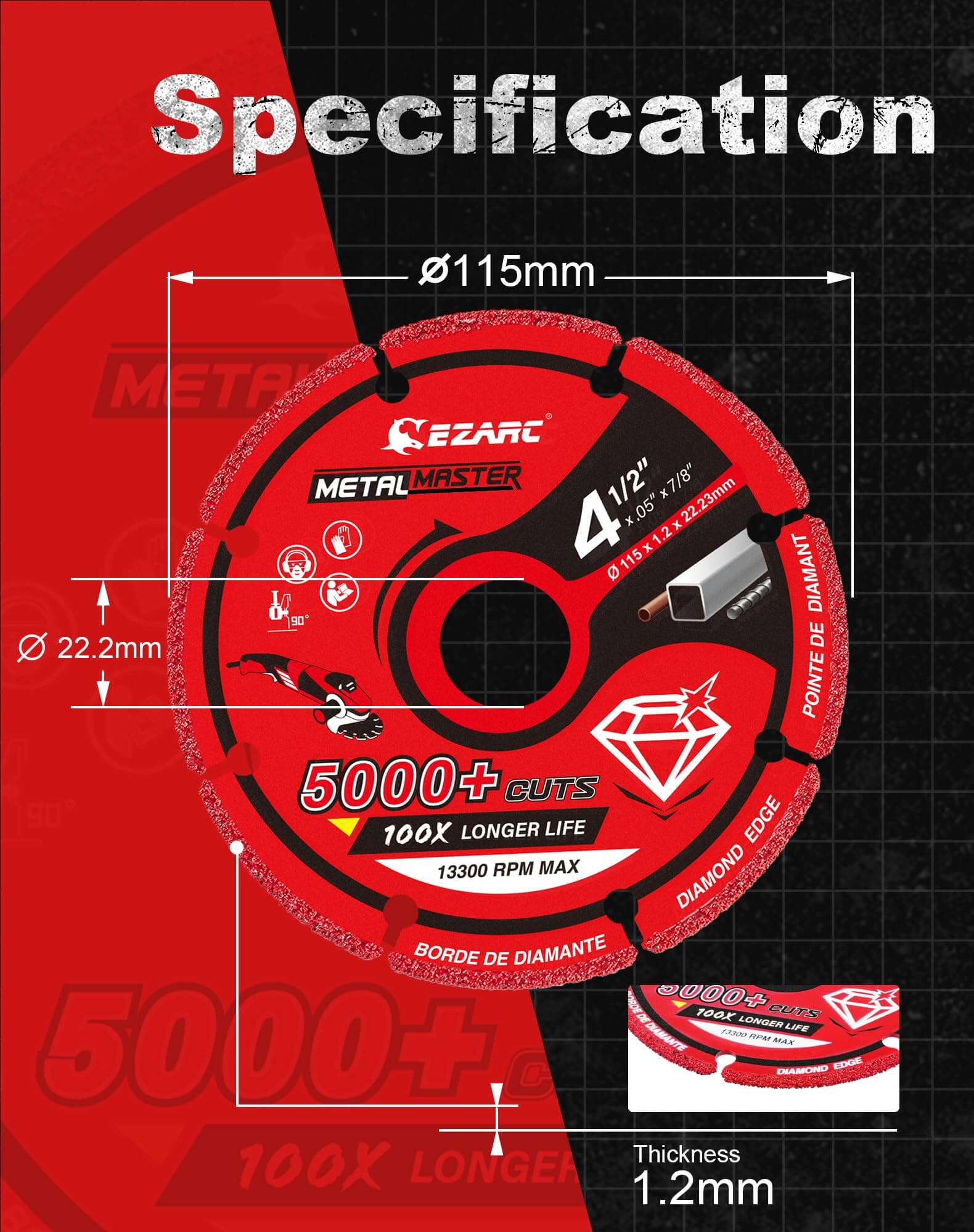 3/4.5/5/6/7 in. Diamond Metal Cutting Wheel For Rebar/Steel/Iron/Inox - EZARC Tools