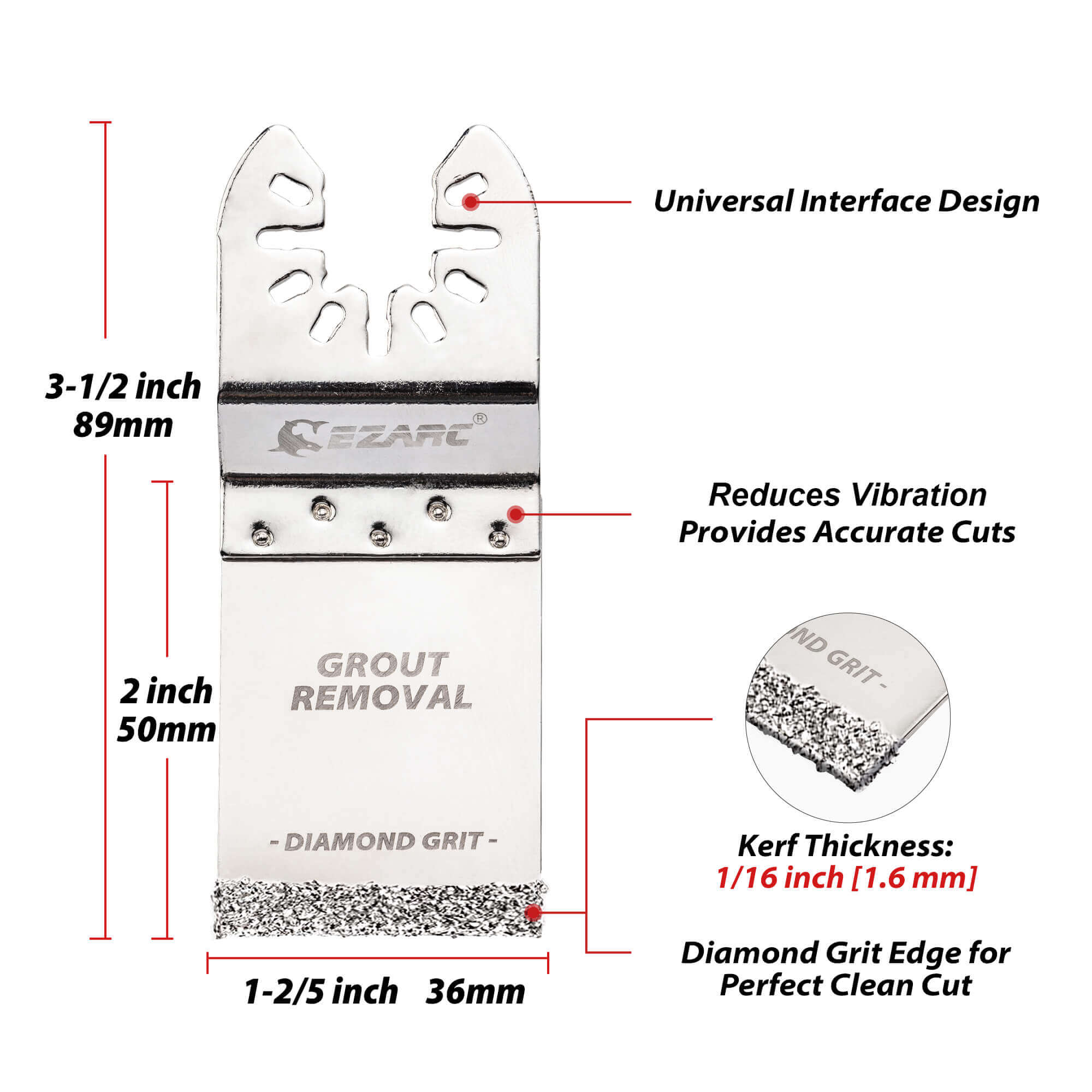 Universal Fit Diamond Grit Oscillating Blade for Grout Removal,EID36 - EZARC Tools