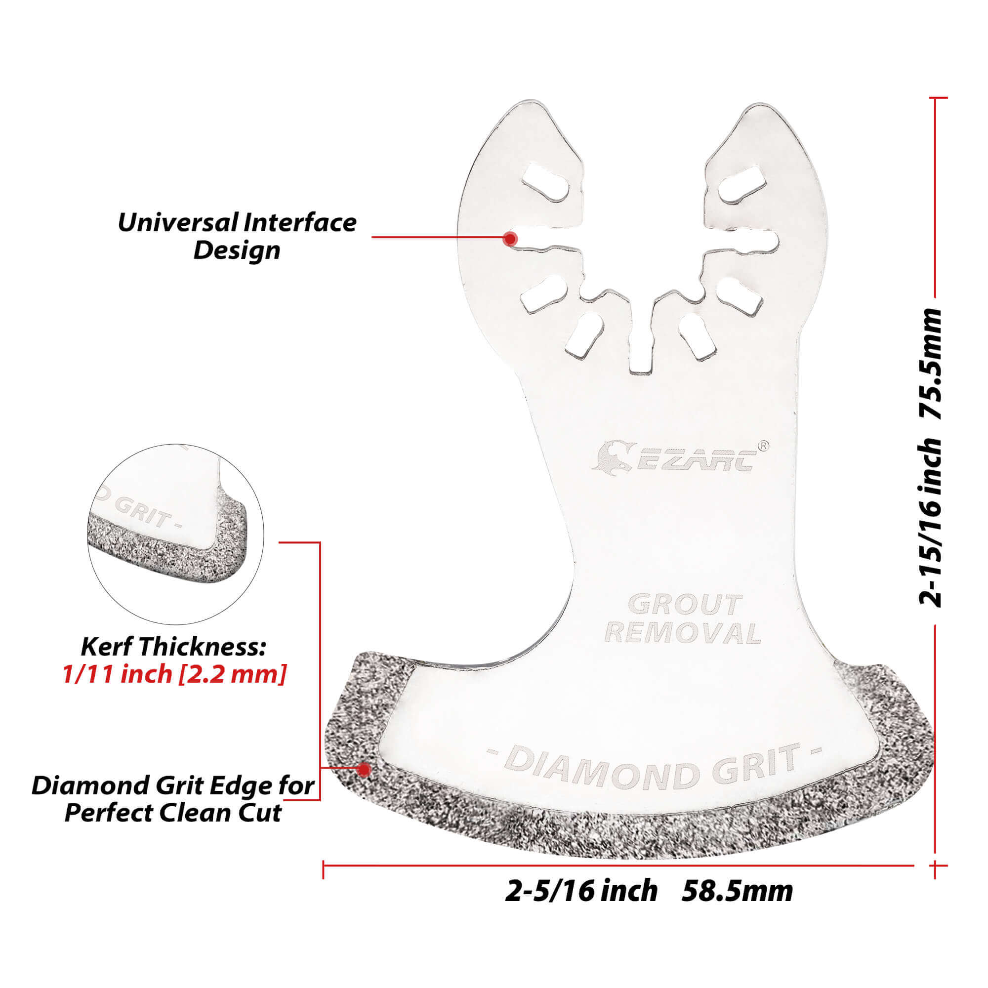 Universal Fit Diamond Grit Oscillating Blade for Grout and Soft Tile,ELD58 - EZARC Tools