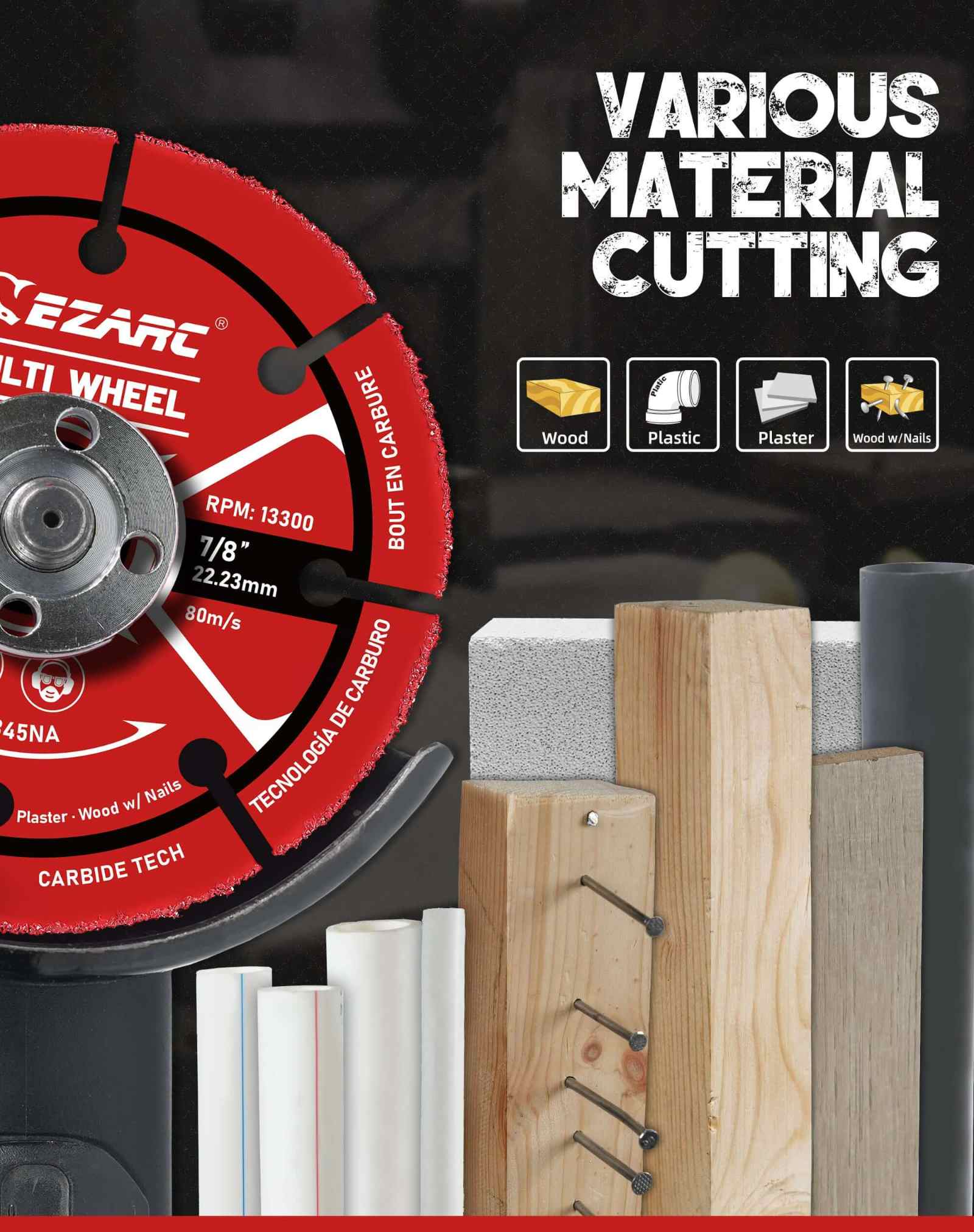 4-1/2 inch Universal Carbide Cutting Disc For Wood, Wood with Nails, Laminate, Plastic - EZARC Tools