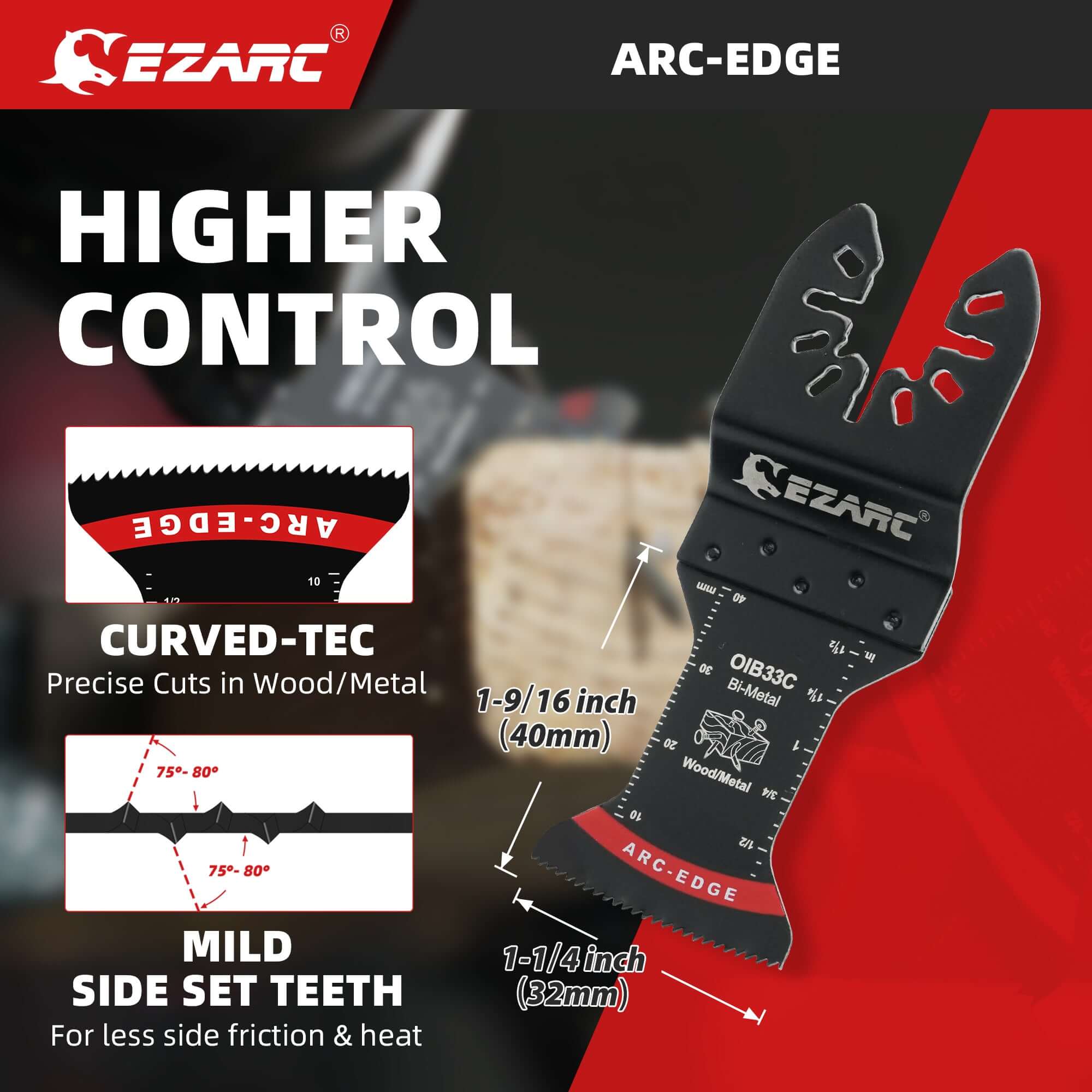 1-1/4 in. Arc Edge Bi-Mteal Oscillating Multitool Blades For General Purpose,OlB33C - EZARC Tools