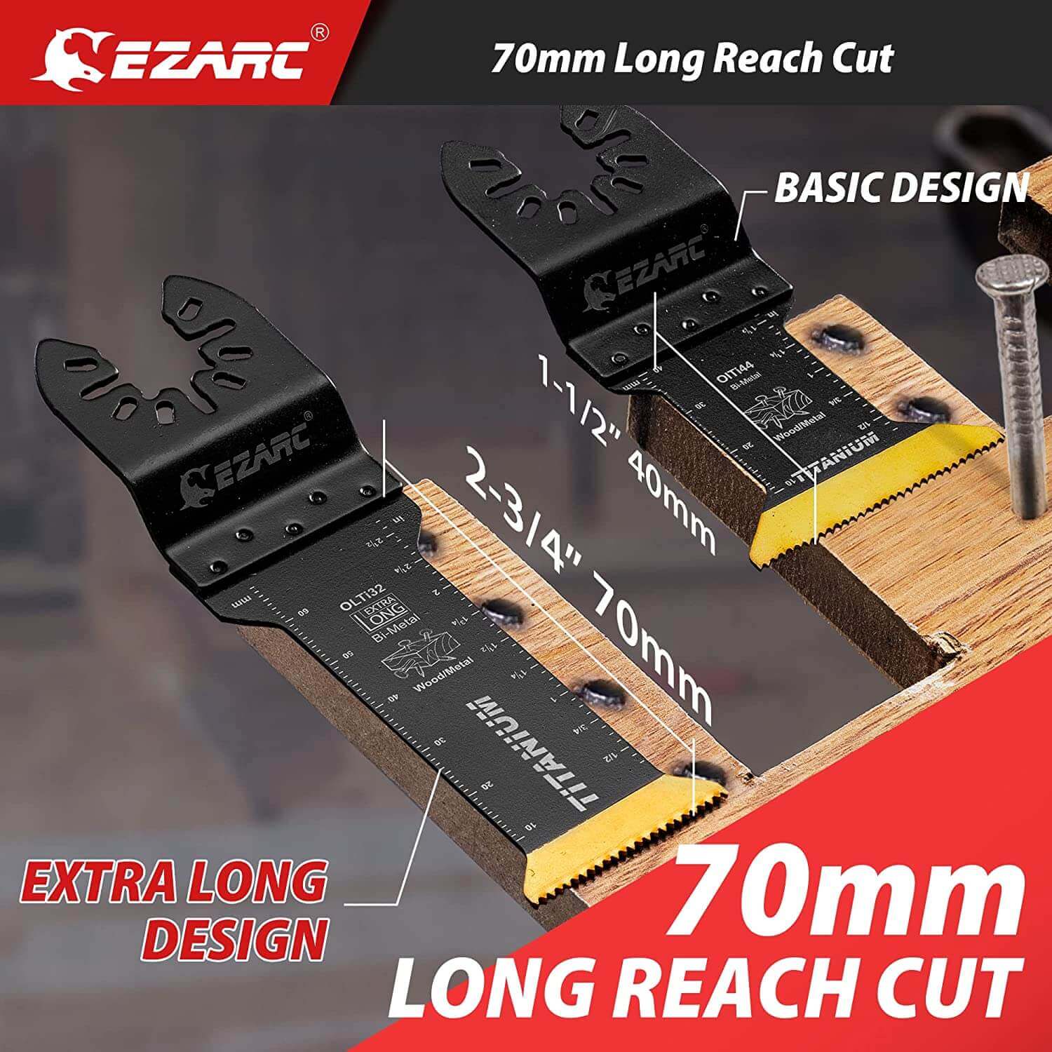 1-1/4 in. Extra Long Titanium Oscillating Blade For Wood/Metal /Hard Material,OLTi32M - EZARC Tools