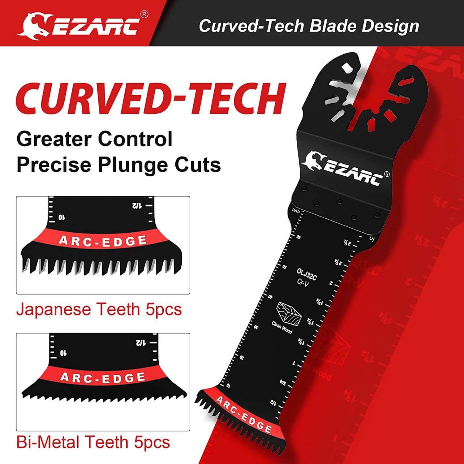 1-1/4 in. Extra-Long Reach Arc Edge Oscillating Multitool Blades For General Purpose,Bi-Metal & Japanese Teeth - EZARC Tools