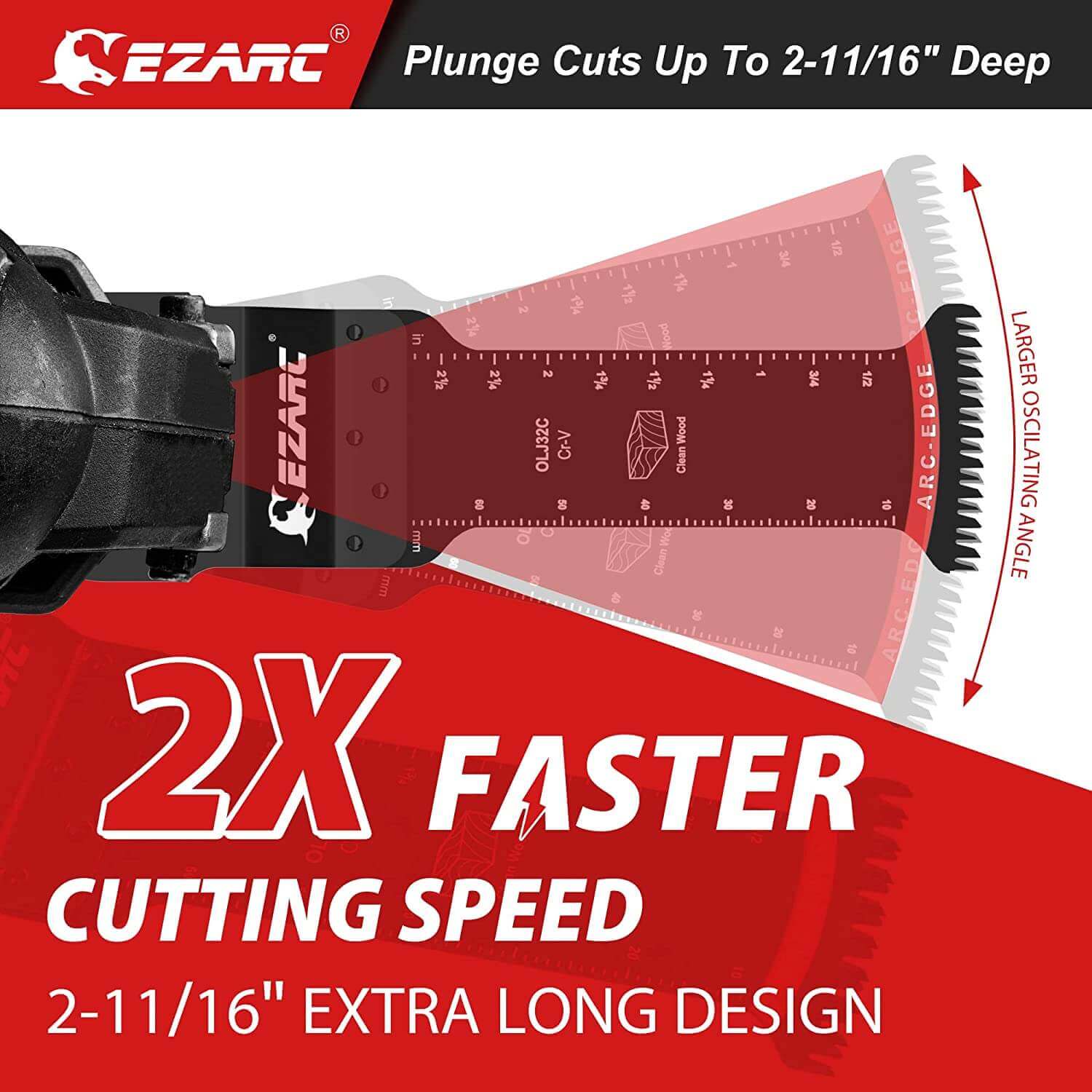 1-1/4 in. Extra-Long Reach Arc Edge Oscillating Multitool Blades For General Purpose,Bi-Metal & Japanese Teeth - EZARC Tools