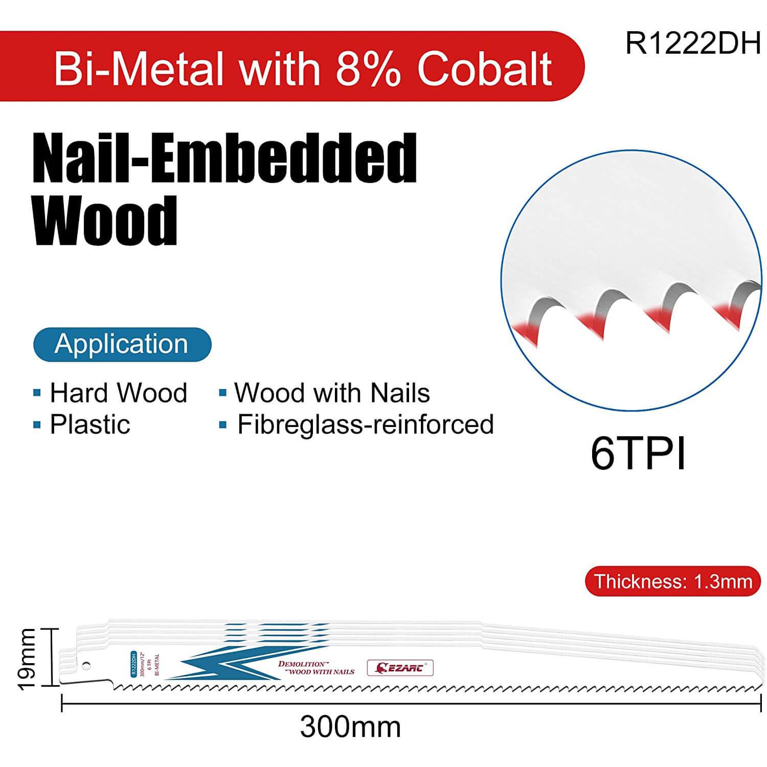 6tpi, 6/9/12 in. Bi-Metal Reciprocating Saw blade For Wood Demolition - EZARC Tools