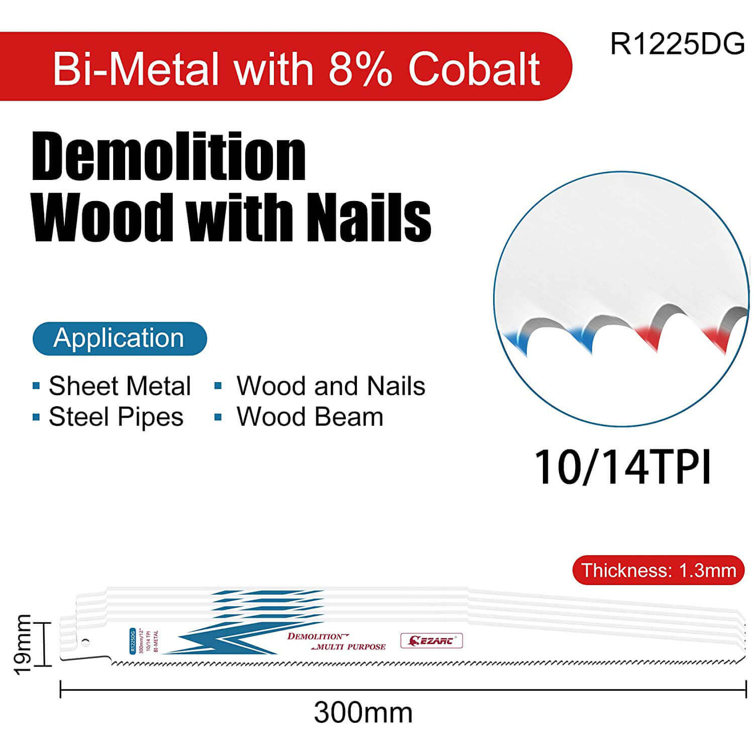 10/14tpi,9/12 in. Bi-Metal Reciprocating Saw Blade For Multi Purpose - EZARC Tools