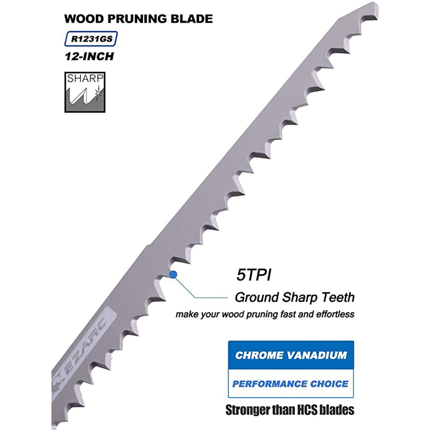 5tpi, 9/12 in. CRV Sharp Ground Teeth Reciprocating Saw Blade For Pruning - EZARC Tools