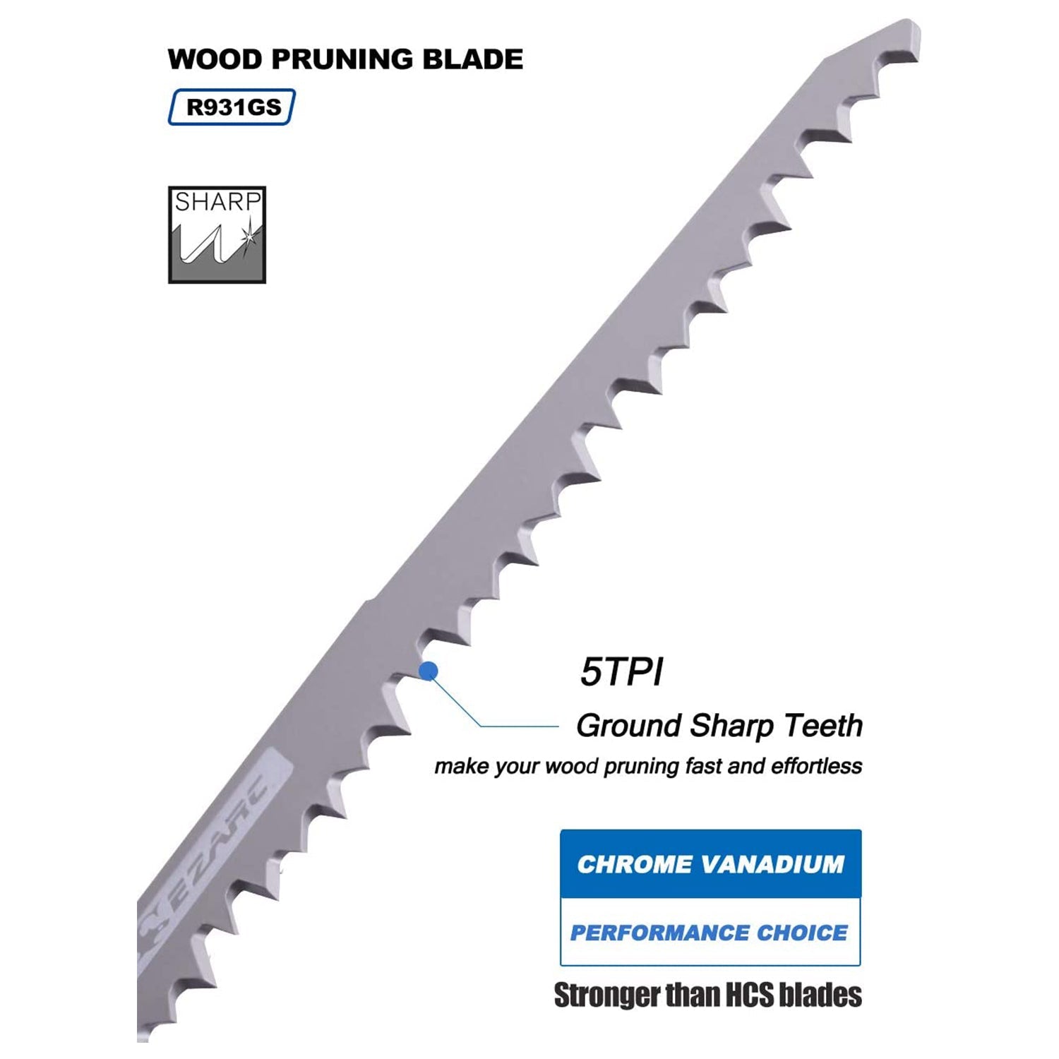 5tpi, 9/12 in. CRV Sharp Ground Teeth Reciprocating Saw Blade For Pruning - EZARC Tools