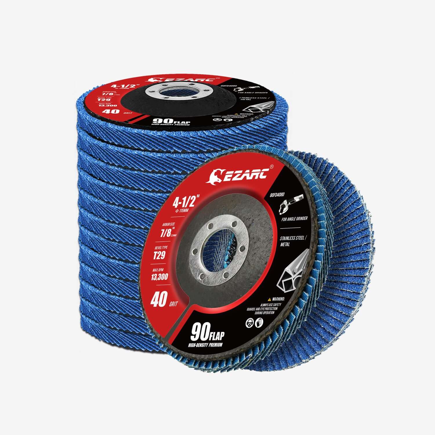 4-1/2 In. T29 High Density 90 Flap Discs For Stainless Steel, Sheet Metal,40/80 Grits - EZARC Tools