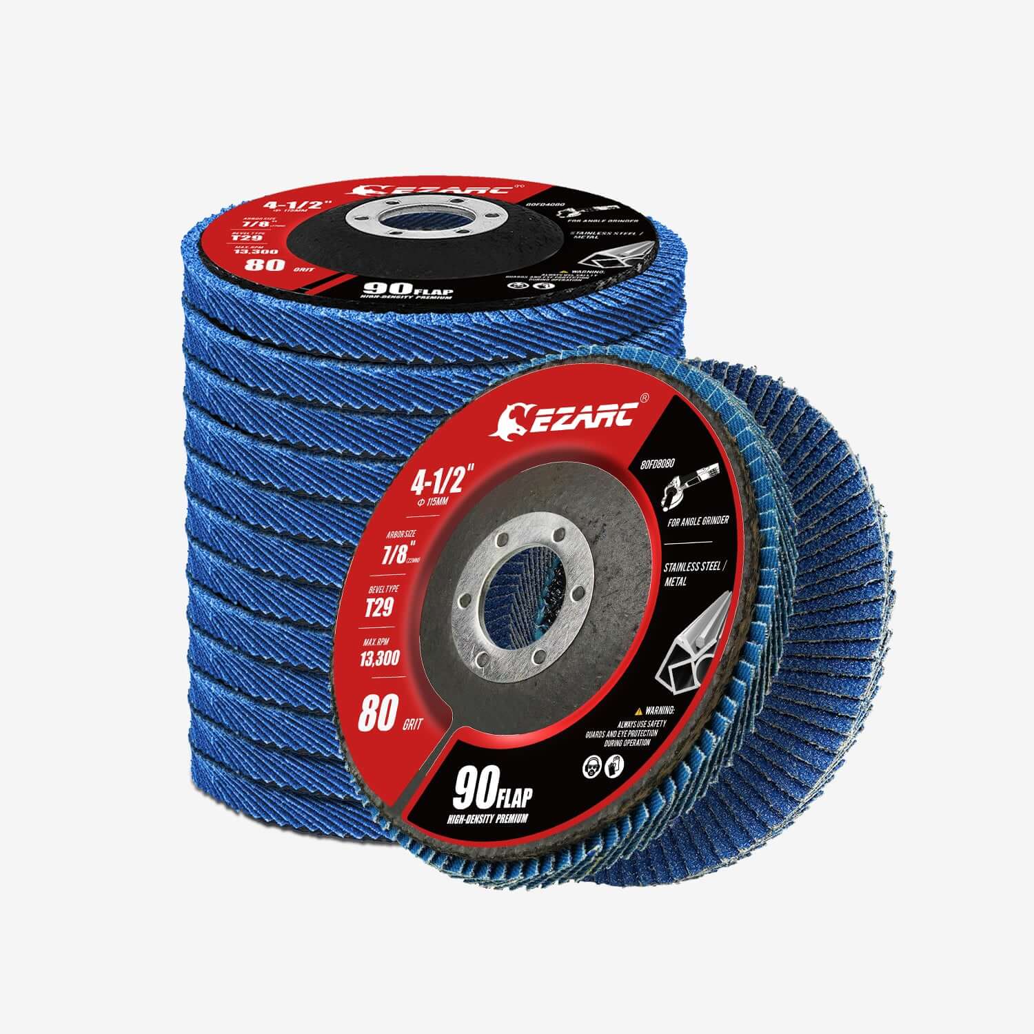 4-1/2 In. T29 High Density 90 Flap Discs For Stainless Steel, Sheet Metal,40/80 Grits - EZARC Tools