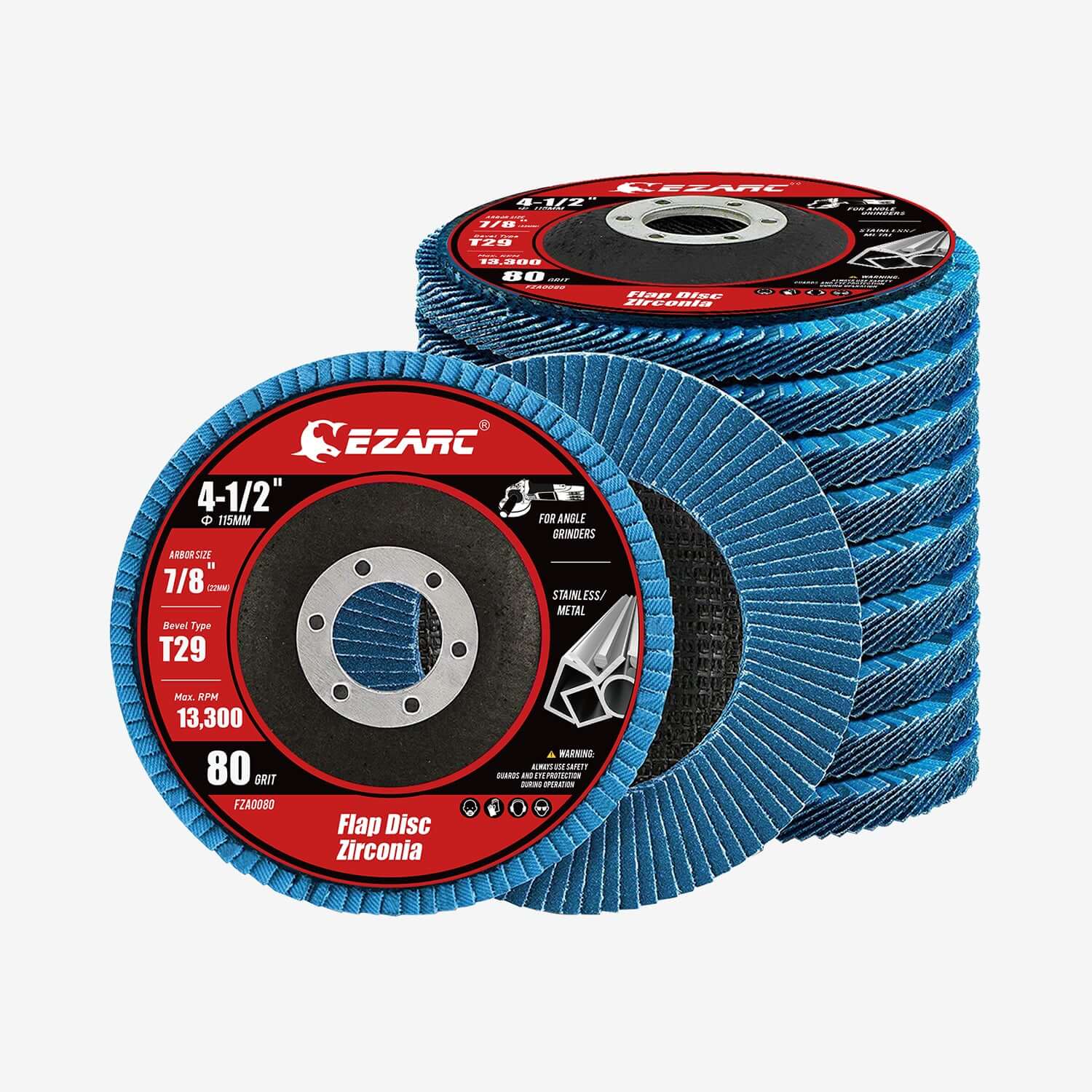 4-1/2 In. T29 Flap Sanding Discs For Stainless Steel, Sheet Metal,40/60/80/120 Grits - EZARC Tools