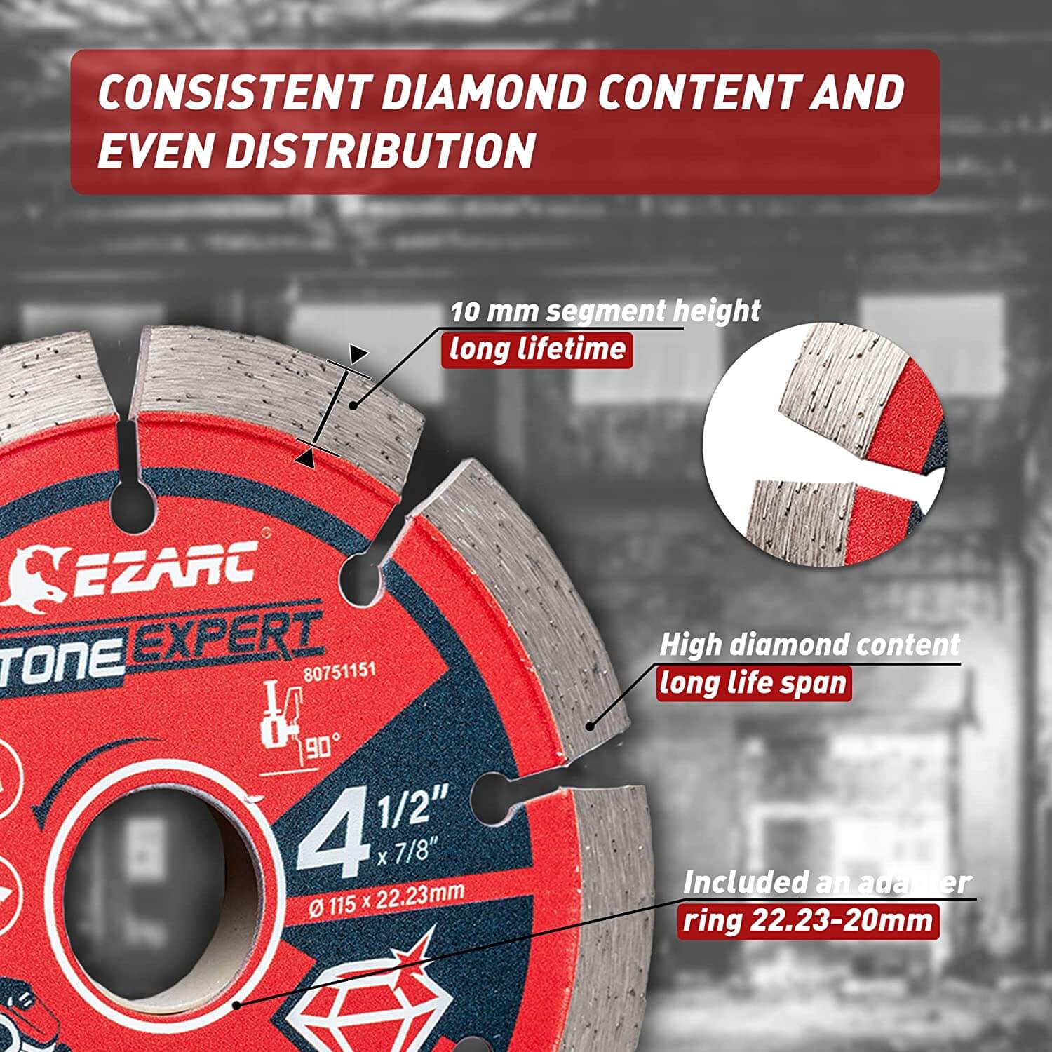 4.5/5 in. Segmented Diamond Blade For Concrete/Masonry/Block - EZARC Tools