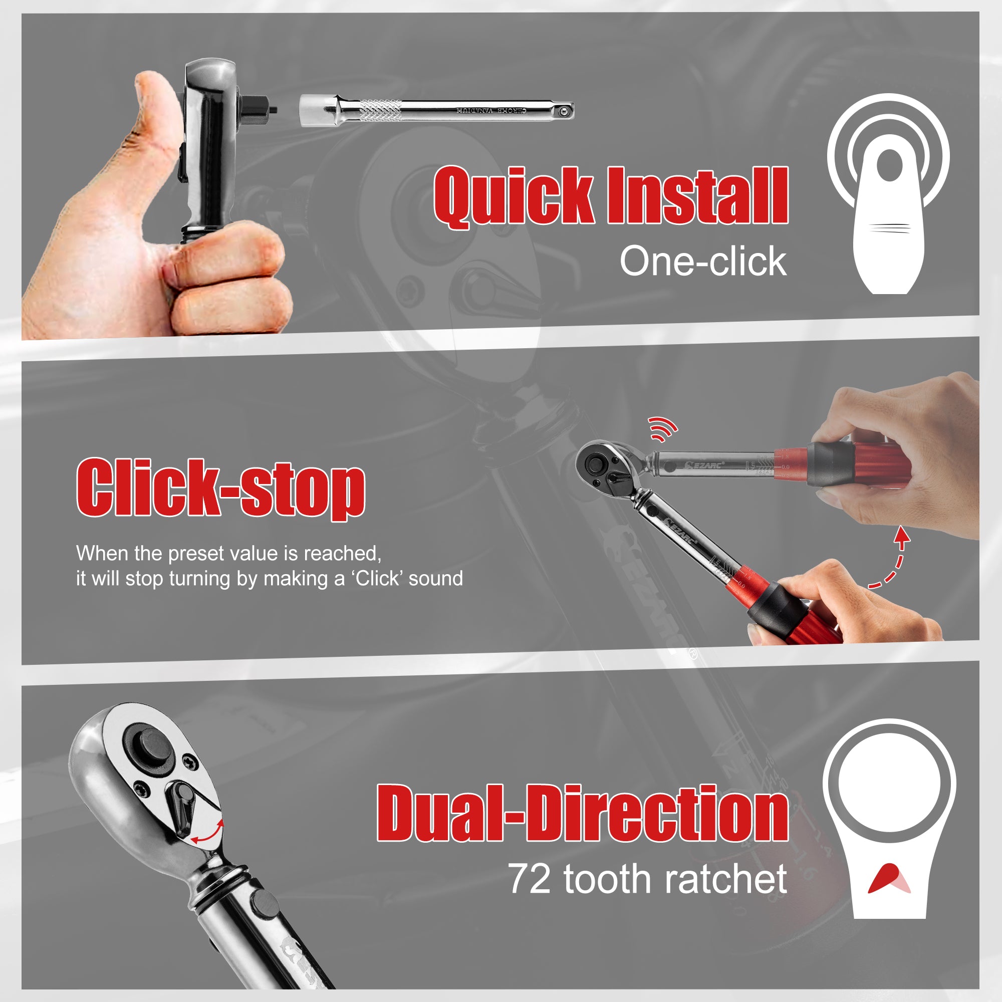 1/4 inch Drive Click Torque Wrench Set,inch Pound with Double Scale - EZARC Tools